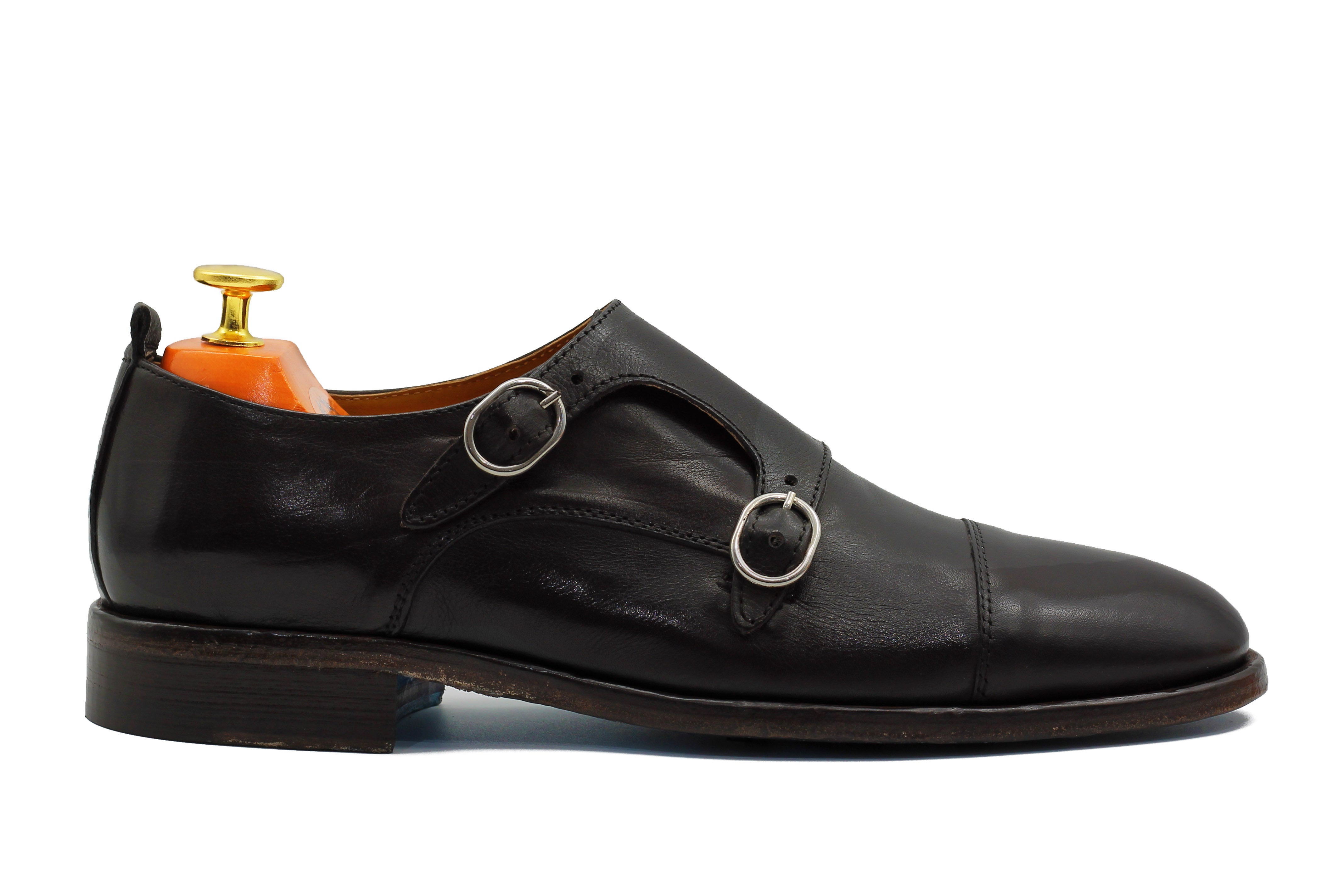 BROWN CALFSKIN DOUBLE BUCKEL MONKS