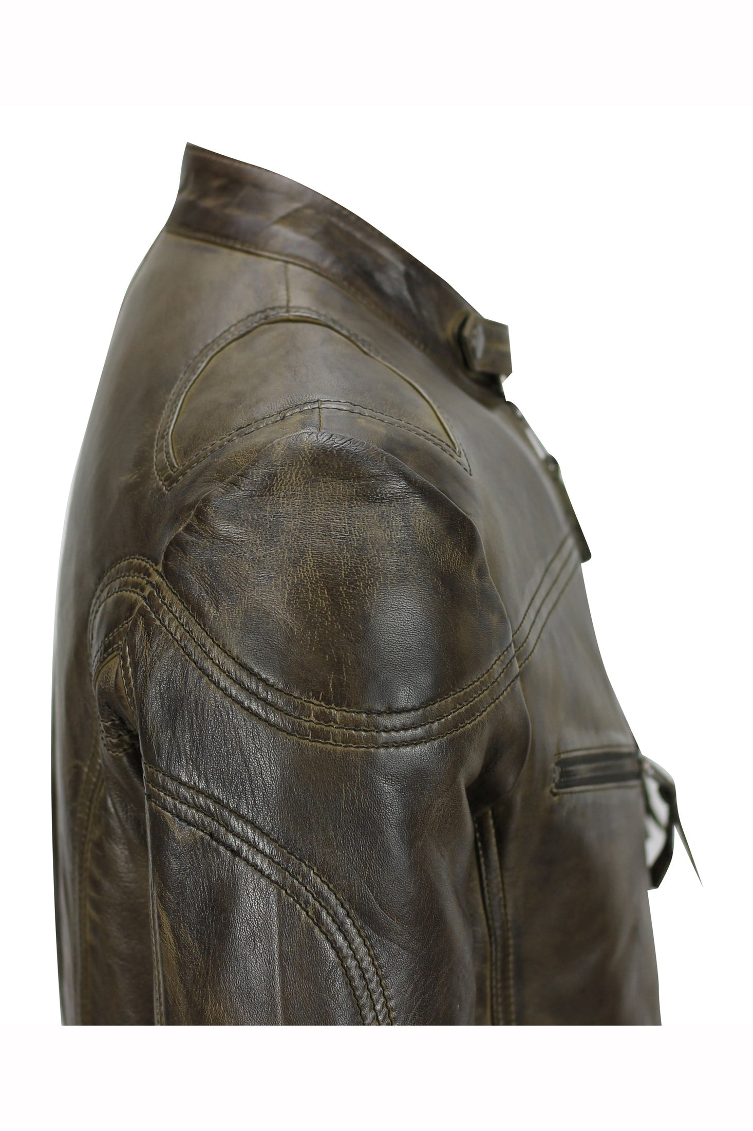 Mens Vintage Real Leather Brown Biker Style Zipped Pockets Casual Fitted Jacket