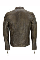 Mens Vintage Real Leather Brown Biker Style Zipped Pockets Casual Fitted Jacket