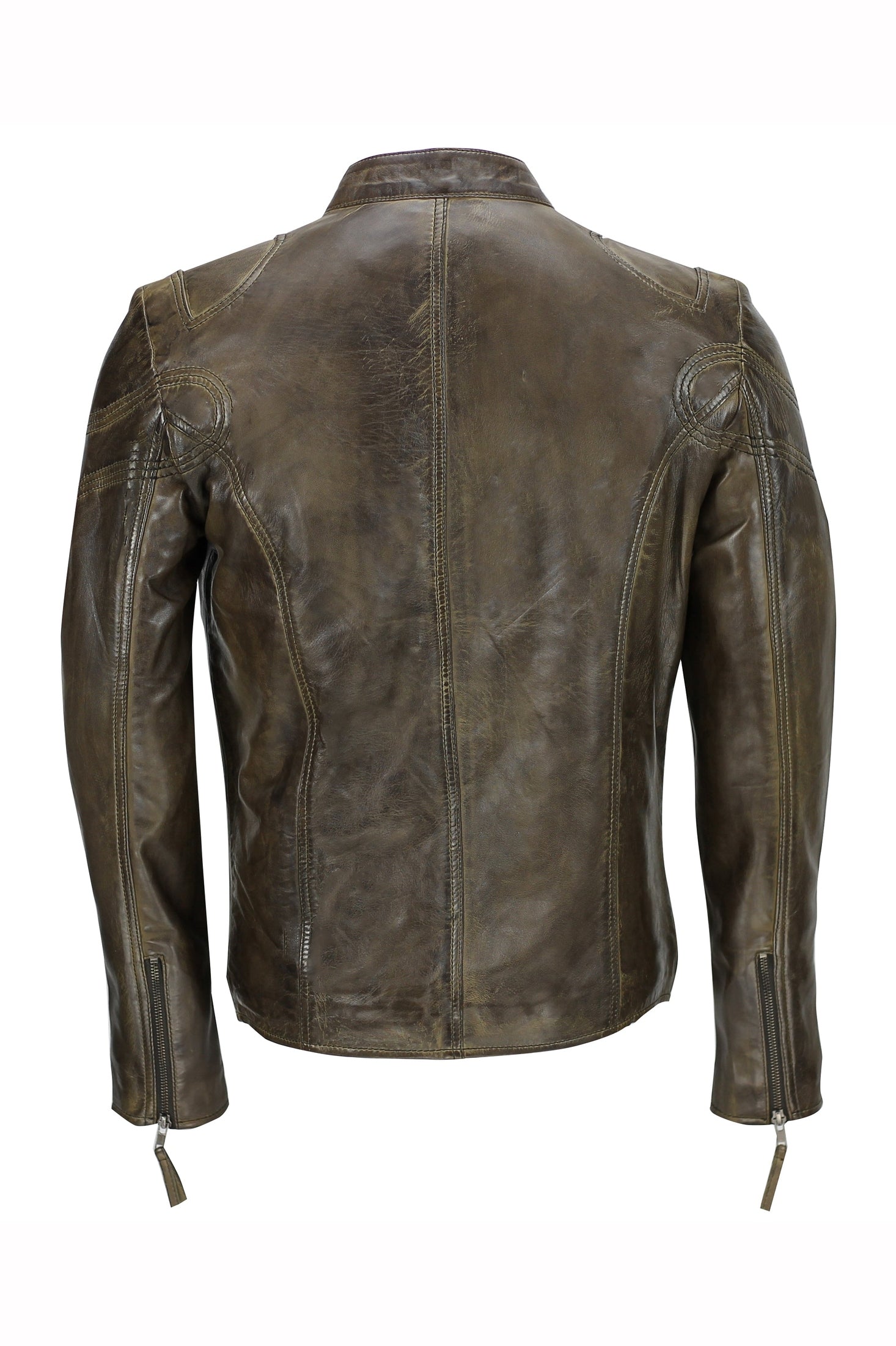 Mens Vintage Real Leather Brown Biker Style Zipped Pockets Casual Fitted Jacket