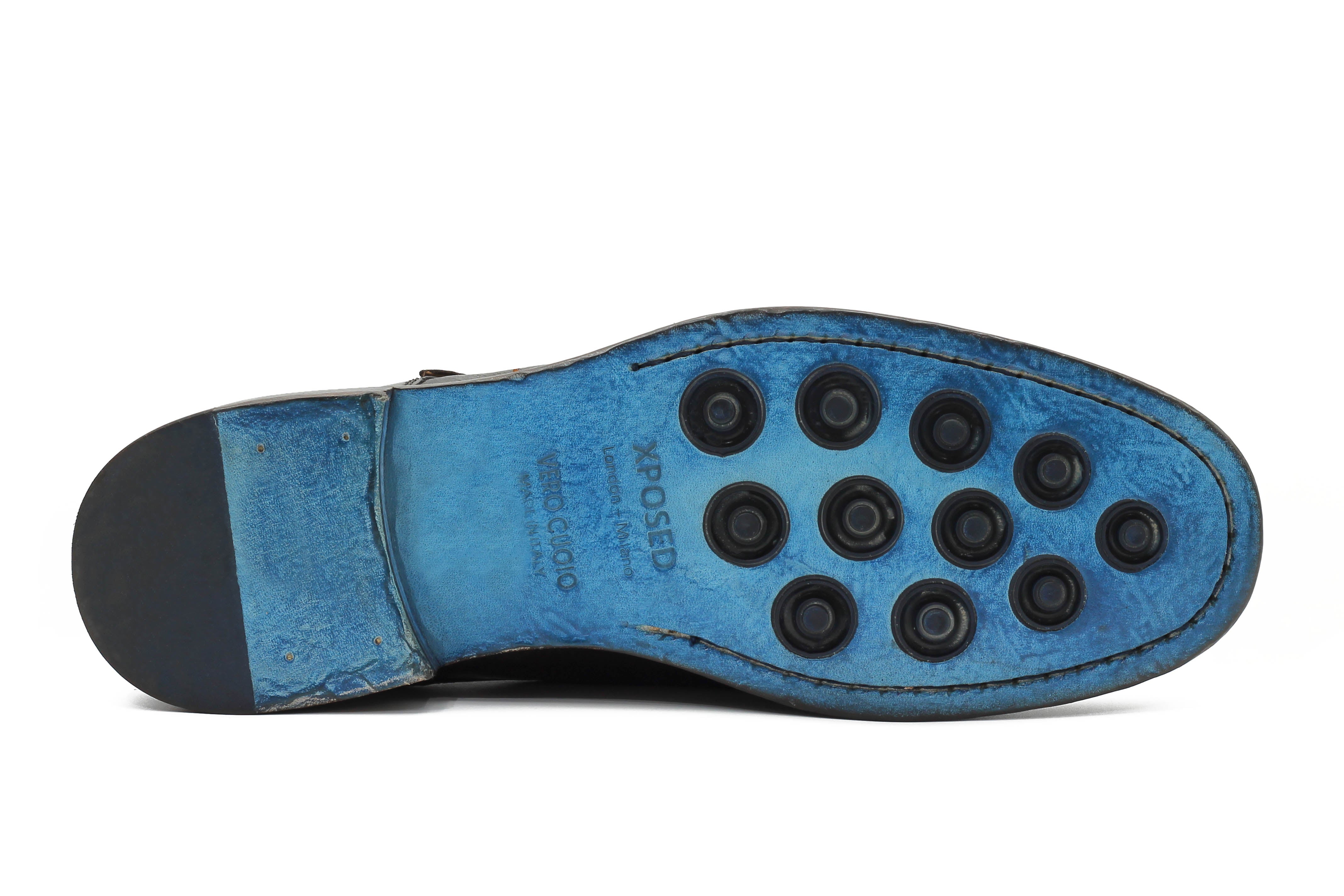 BROWN CALFSKIN DOUBLE BUCKEL MONKS