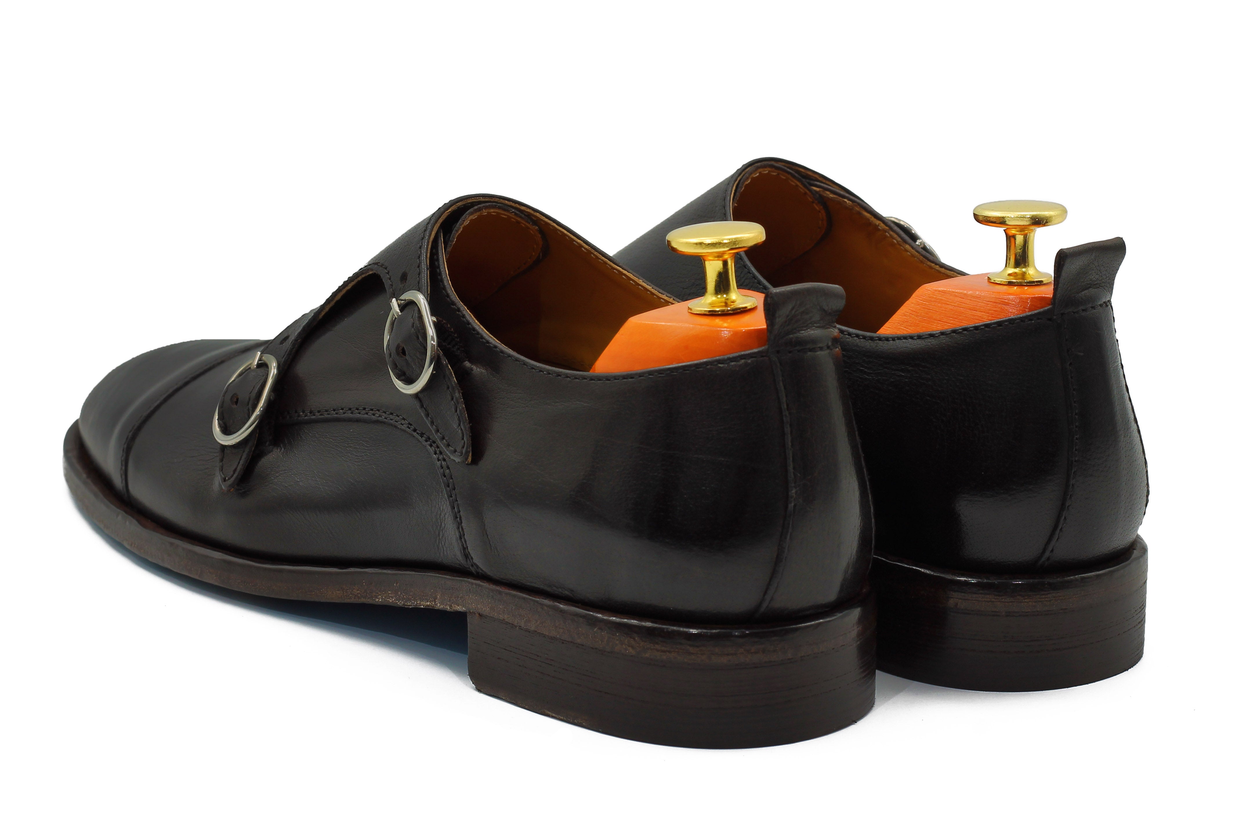 BROWN CALFSKIN DOUBLE BUCKEL MONKS
