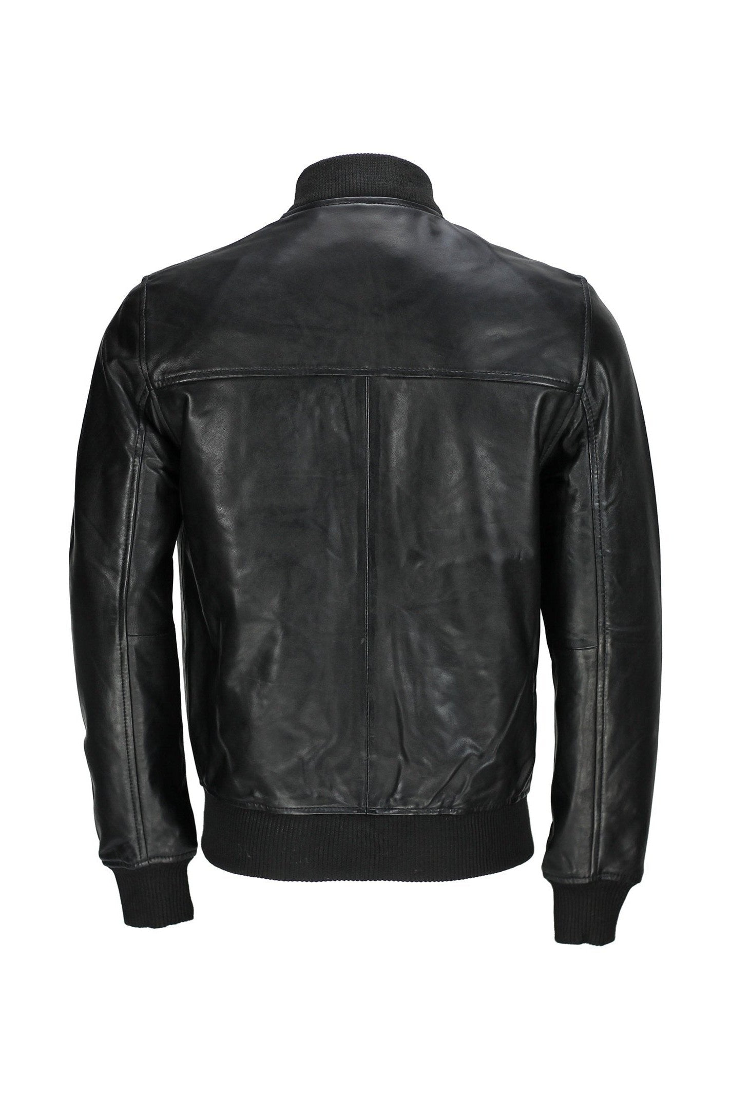 Mens Black Soft Real Leather Vintage Collar Bomber Style Biker Jacket