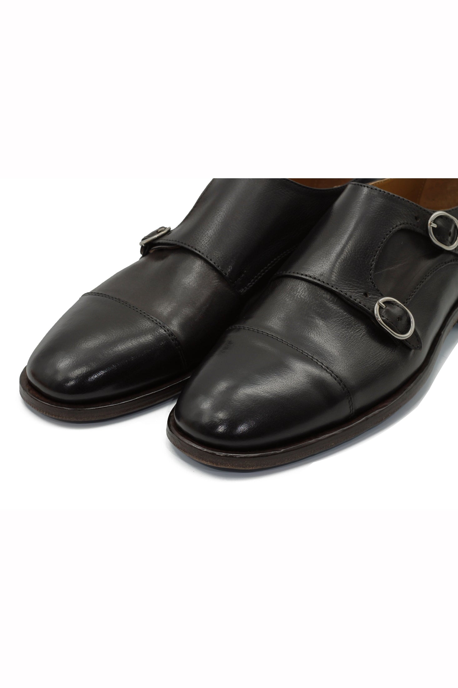 BROWN CALFSKIN DOUBLE BUCKEL MONKS
