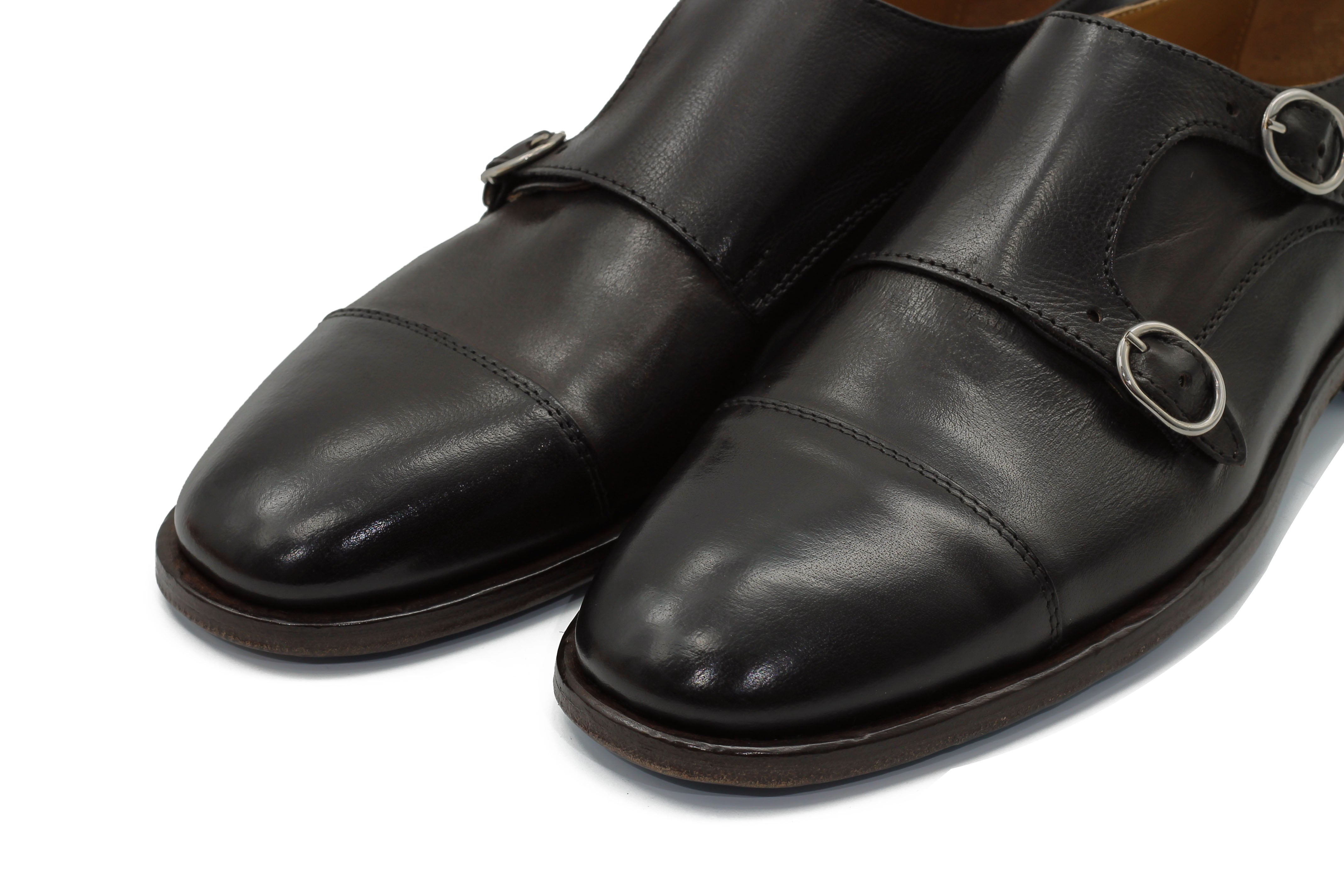 BROWN CALFSKIN DOUBLE BUCKEL MONKS