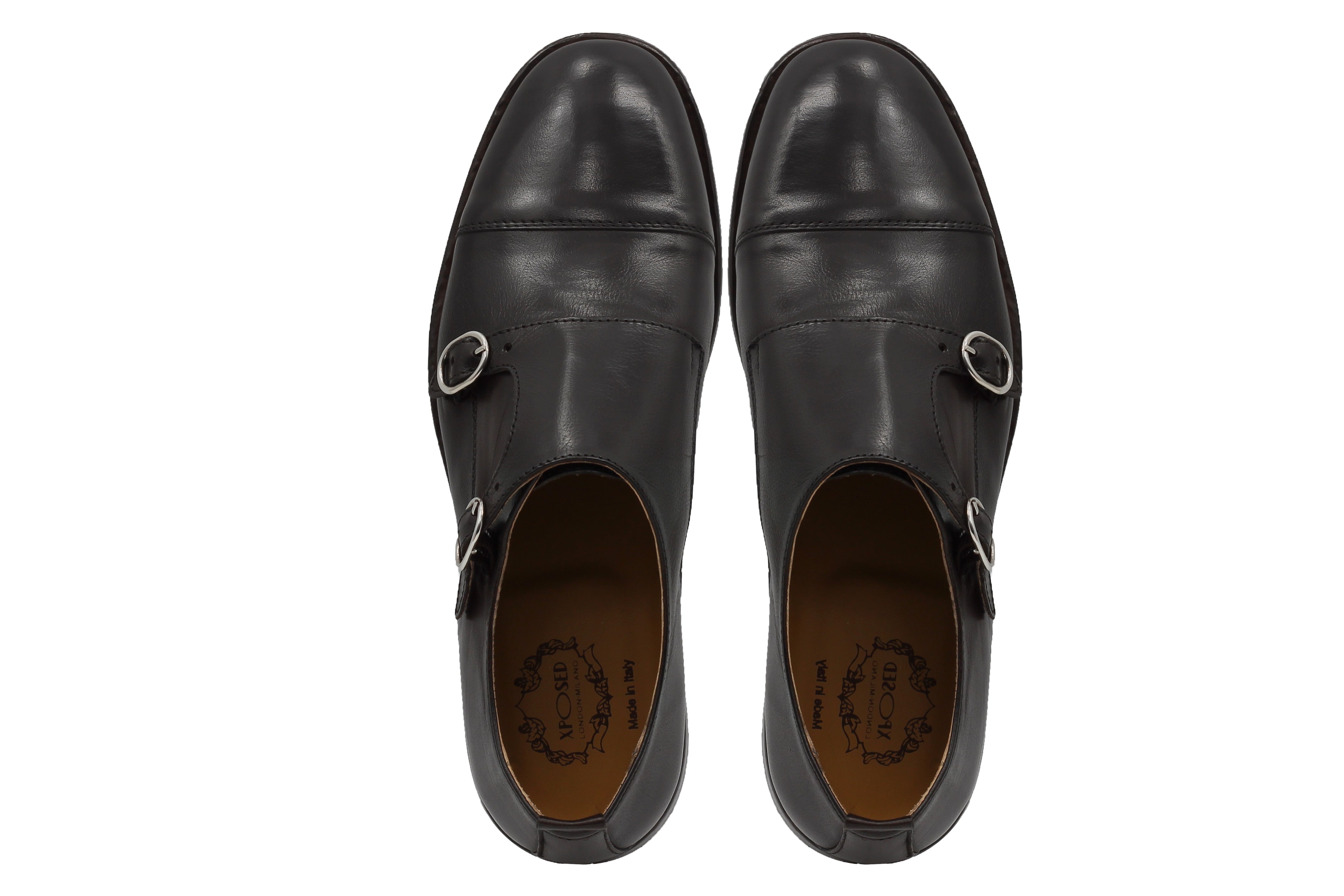 BROWN CALFSKIN DOUBLE BUCKEL MONKS