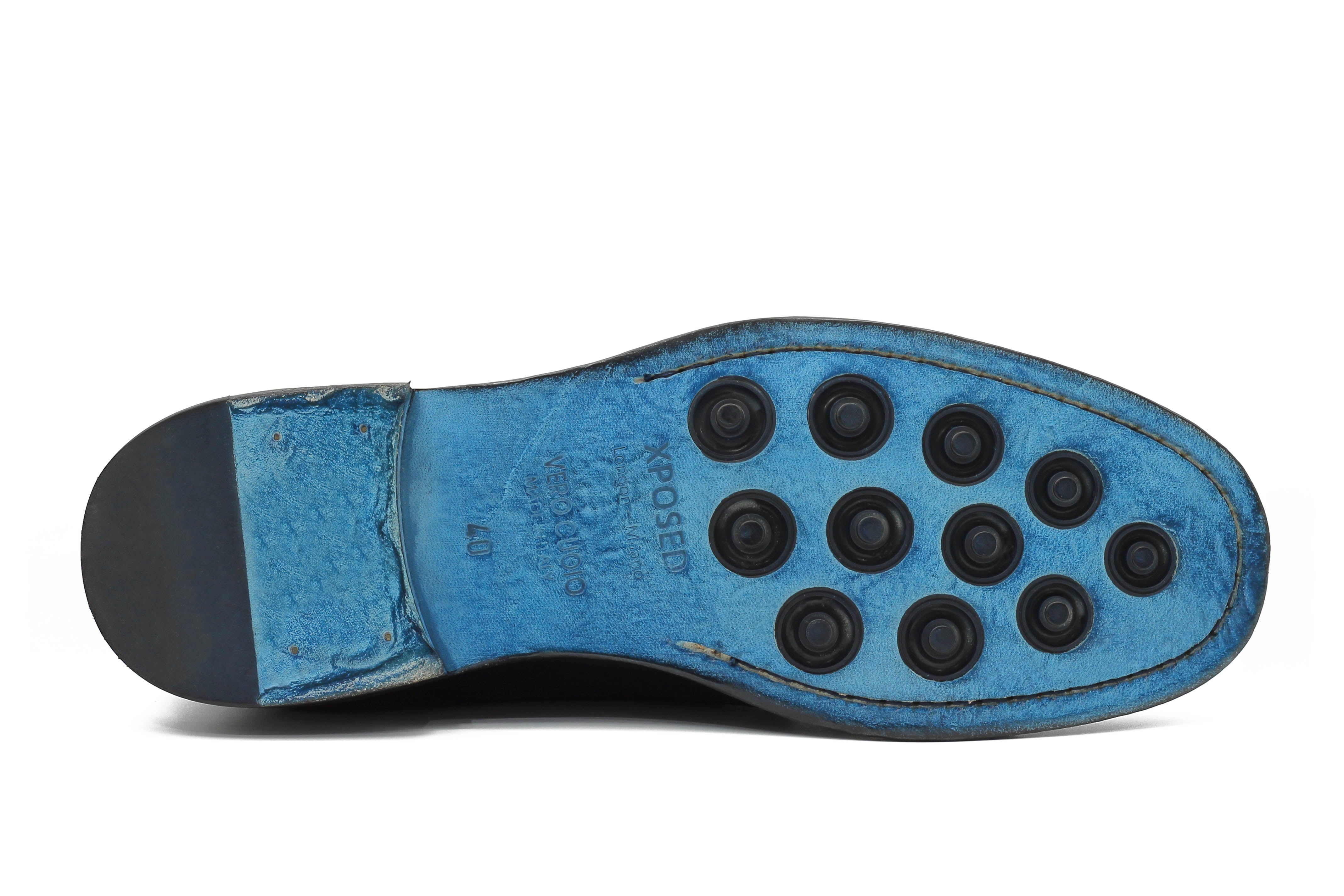 BLACK CALFSKIN DOUBLE BUCKEL MONKS