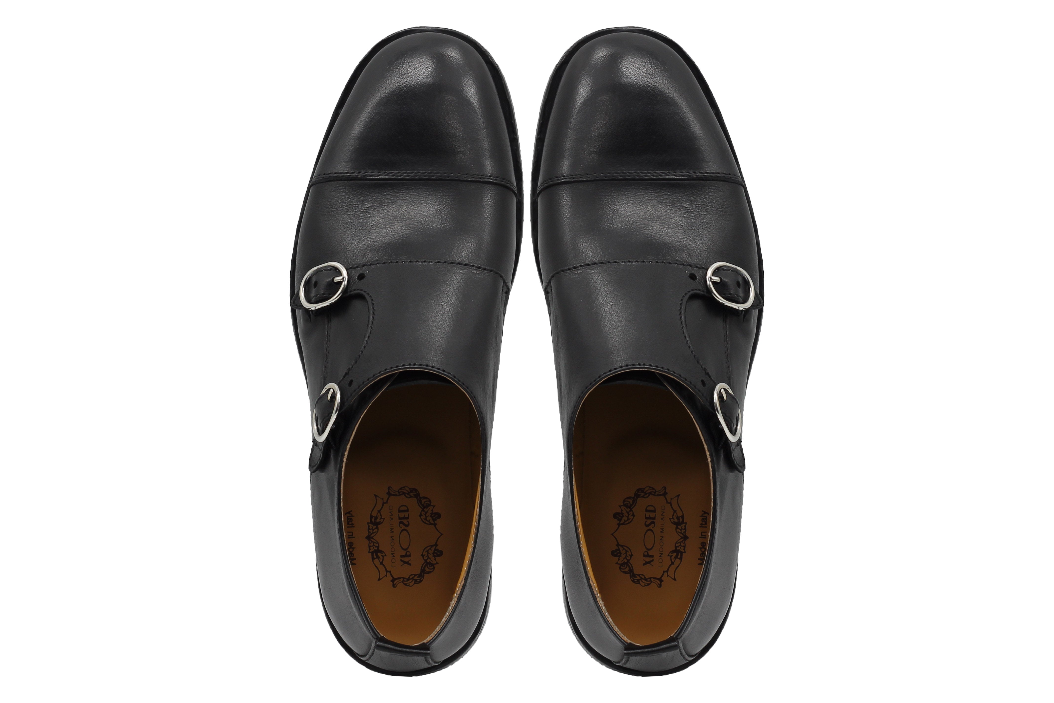 BLACK CALFSKIN DOUBLE BUCKEL MONKS