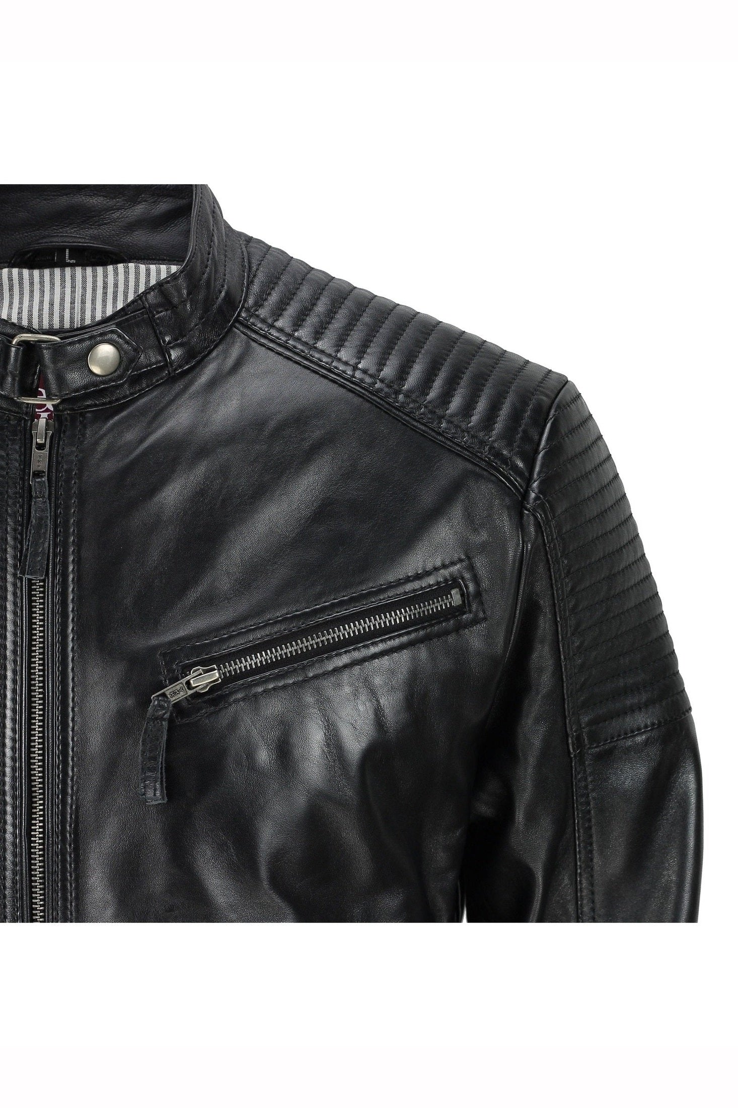 Mens New Black Real Leather Vintage Biker Style Zipped Smart Casual Retro Jacket