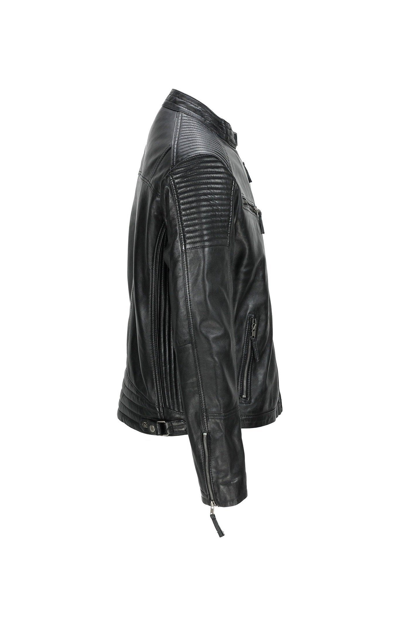 Mens New Black Real Leather Vintage Biker Style Zipped Smart Casual Retro Jacket