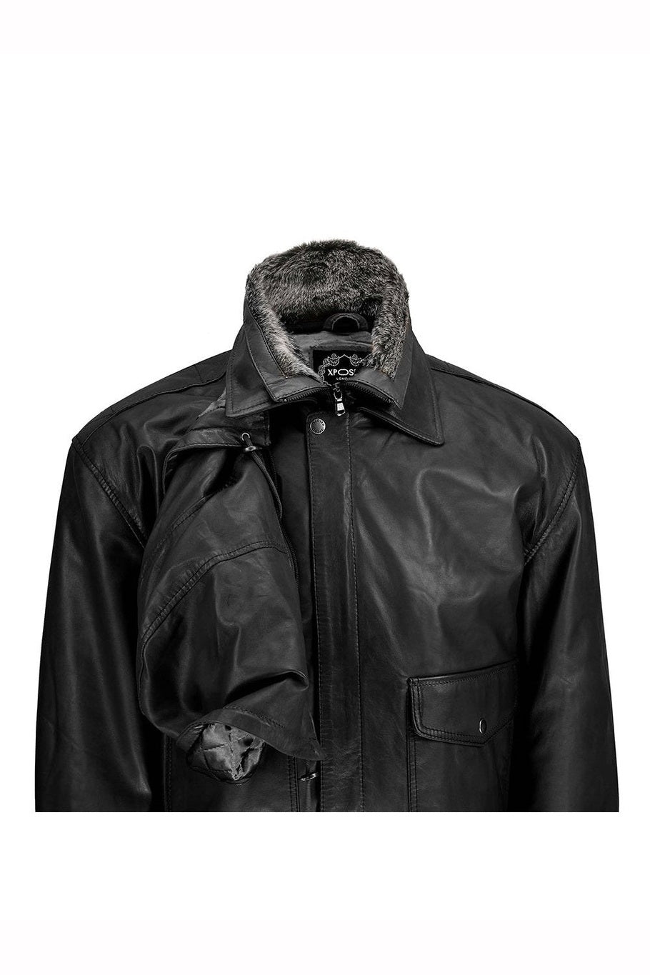 BOMBER FUR COLLAR LEATHER JACKET WITH HOOD