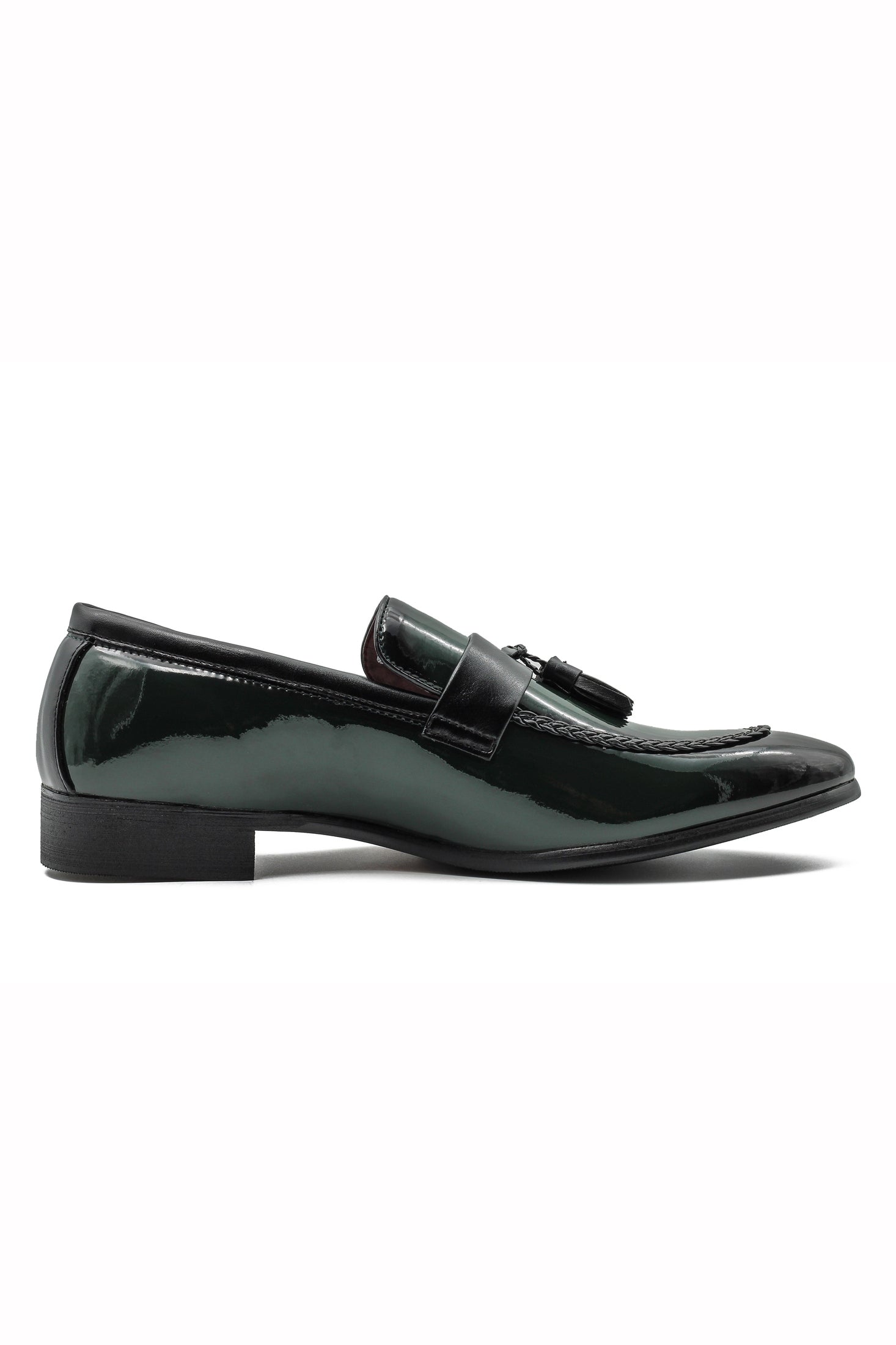 GREEN GLOSSY TASSEL LOAFERS