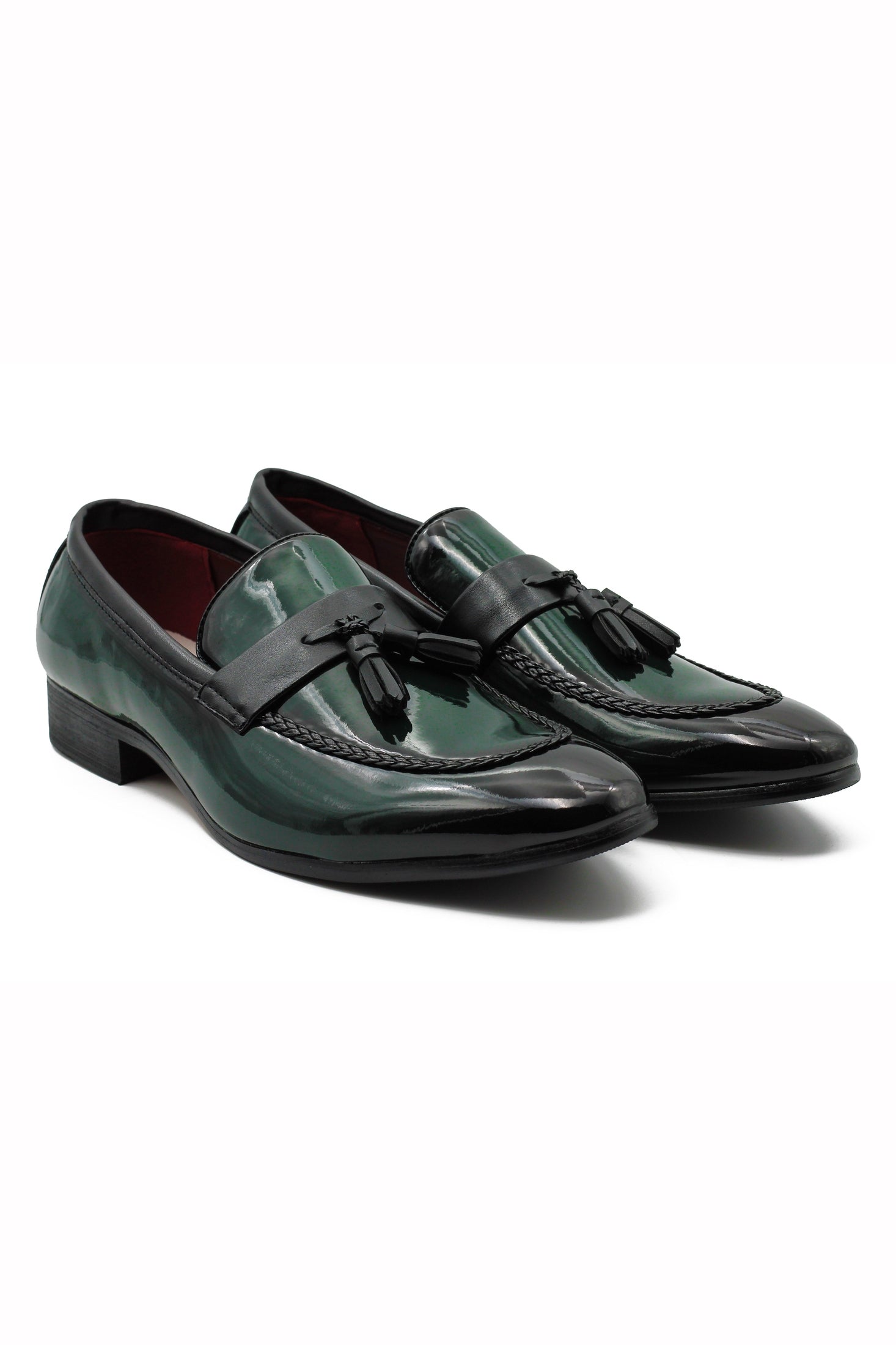 GREEN GLOSSY TASSEL LOAFERS