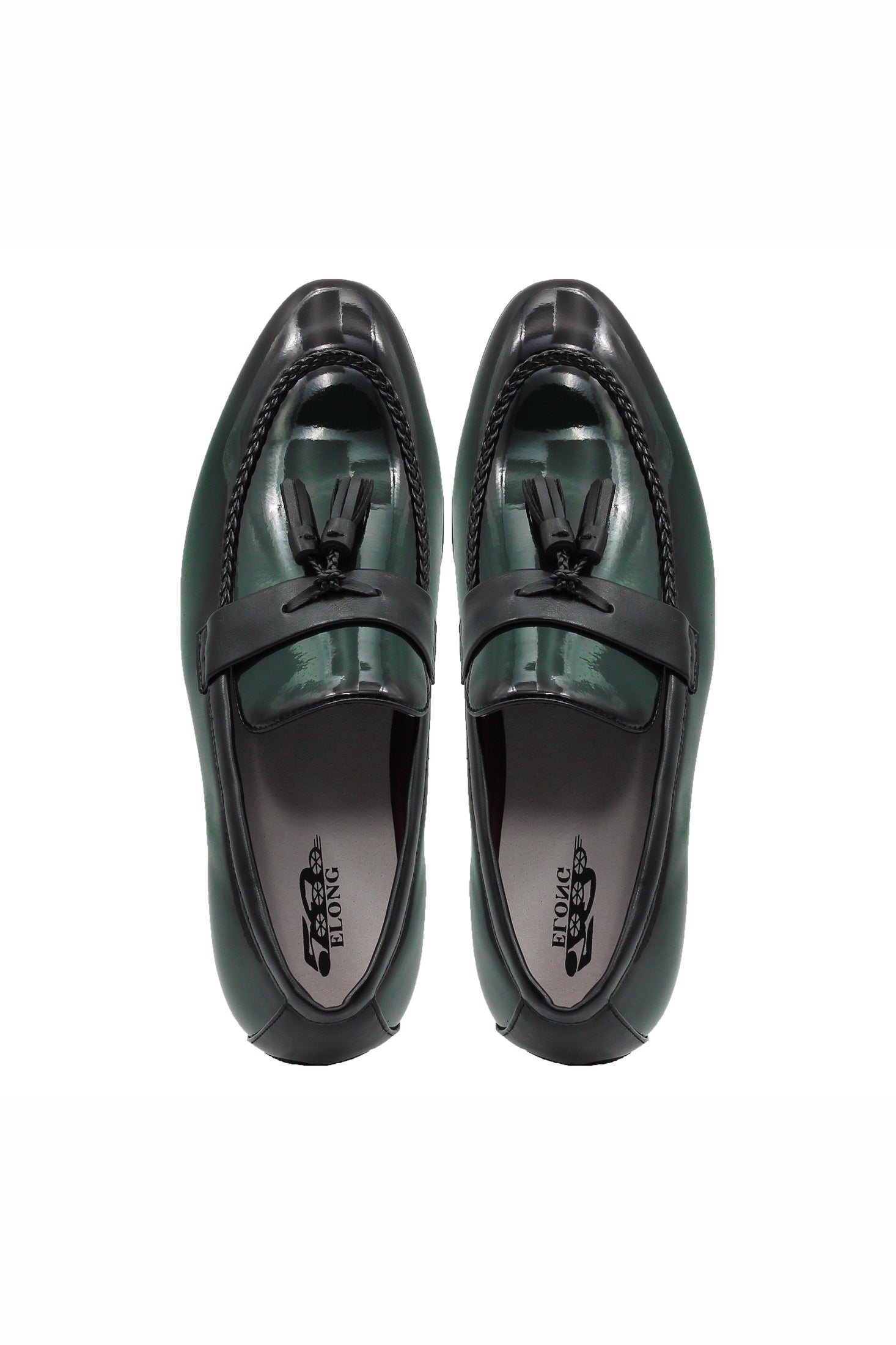 GREEN GLOSSY TASSEL LOAFERS
