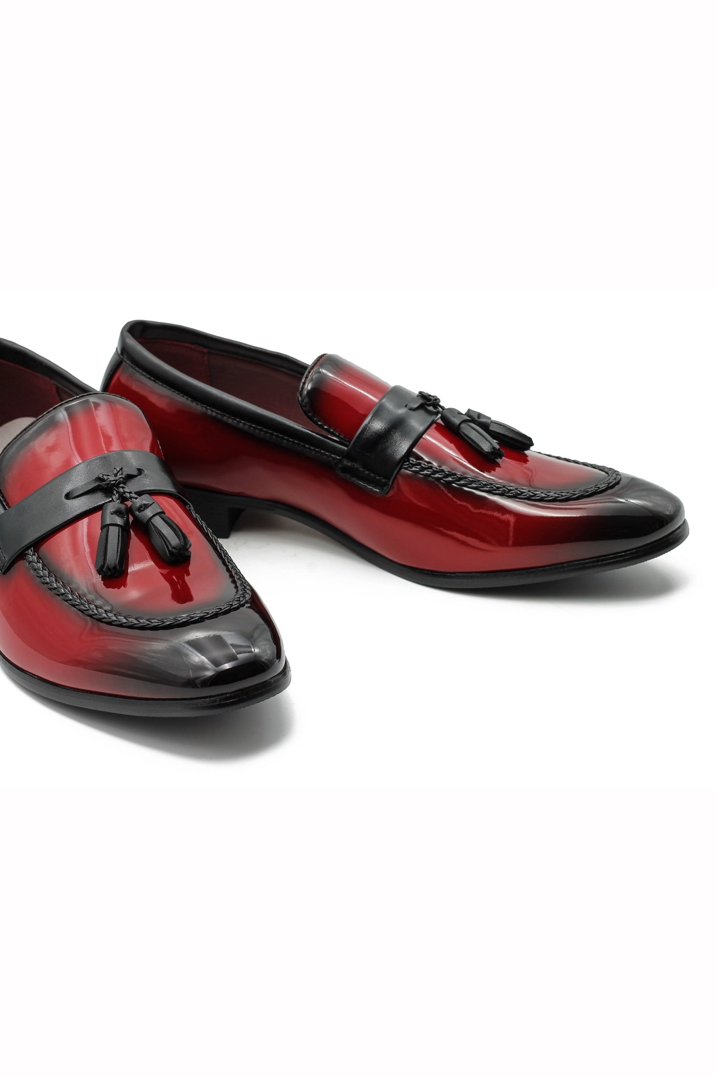 RED GLOSSY TASSEL LOAFERS