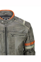 Men’s Real Leather Biker Jacket Vintage Grey Distressed Retro Motorcycle Style
