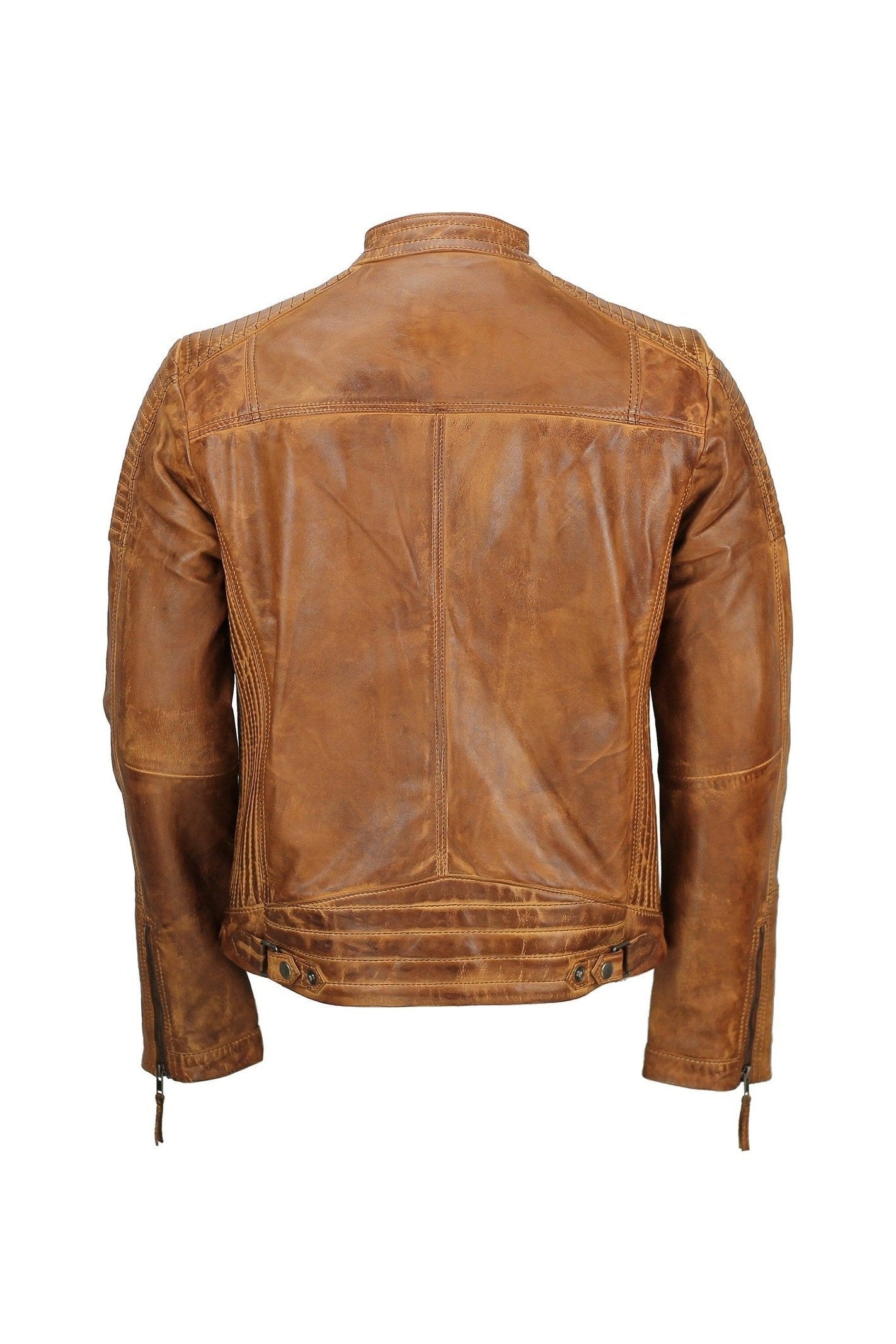 Mens Timber Tan Antique Washed Real Leather Vintage Biker Style Zipped Jacket