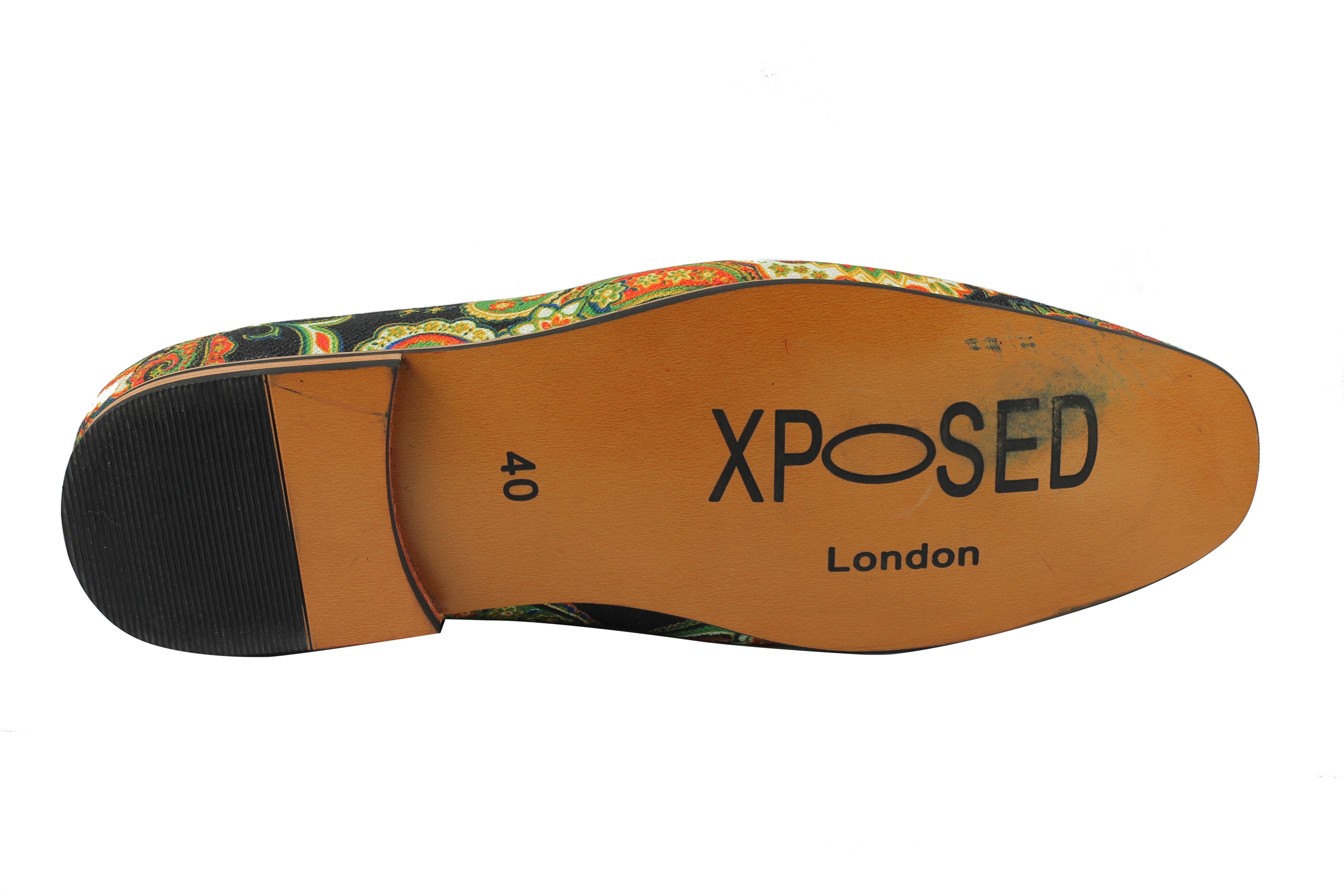 MENS LEATHER TASSEL LOAFER VINTAGE DESIGNER STYLE PAISLEY PRINT SHOES BLACK BLUE