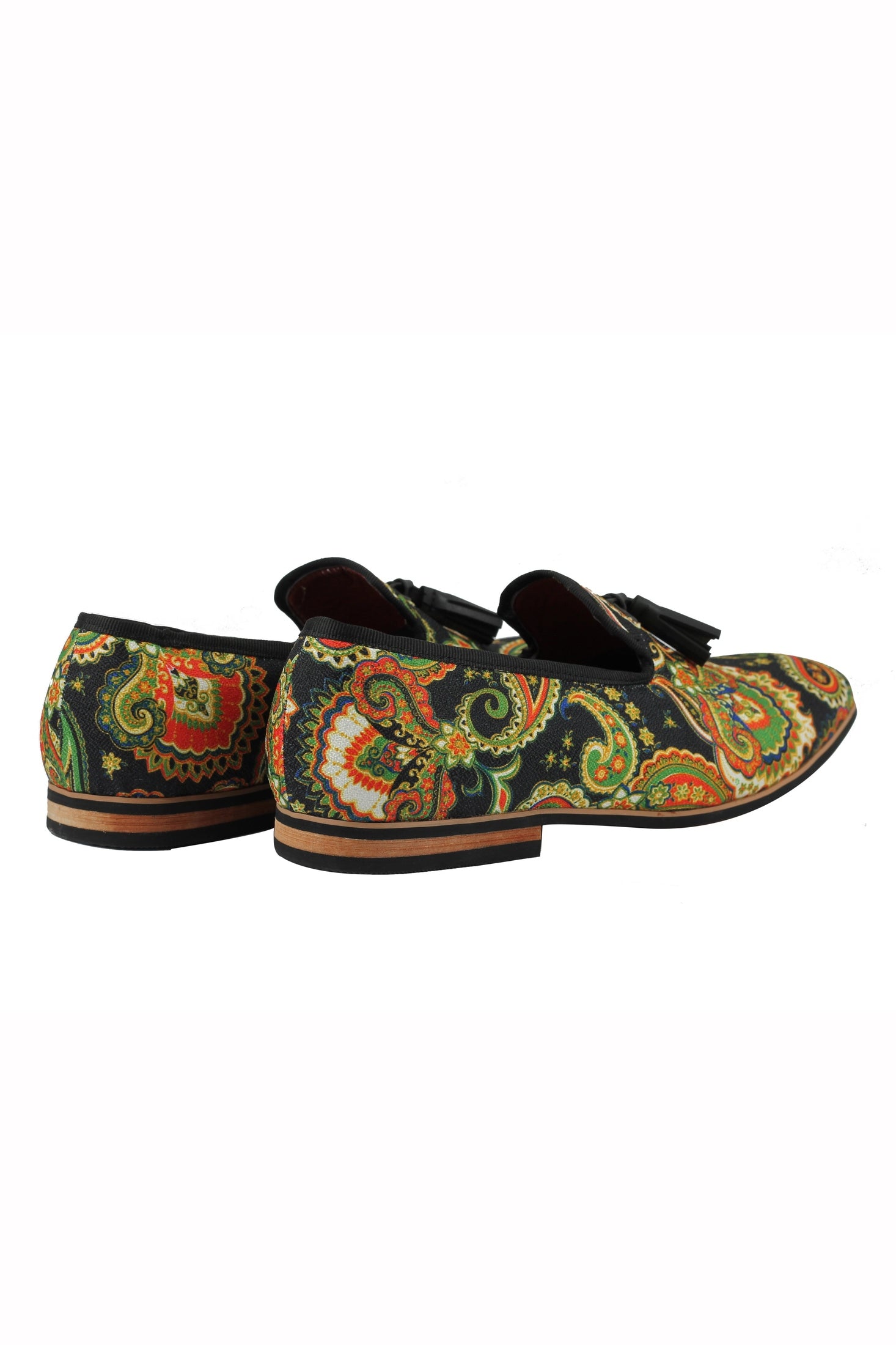 MENS LEATHER TASSEL LOAFER VINTAGE DESIGNER STYLE PAISLEY PRINT SHOES BLACK BLUE