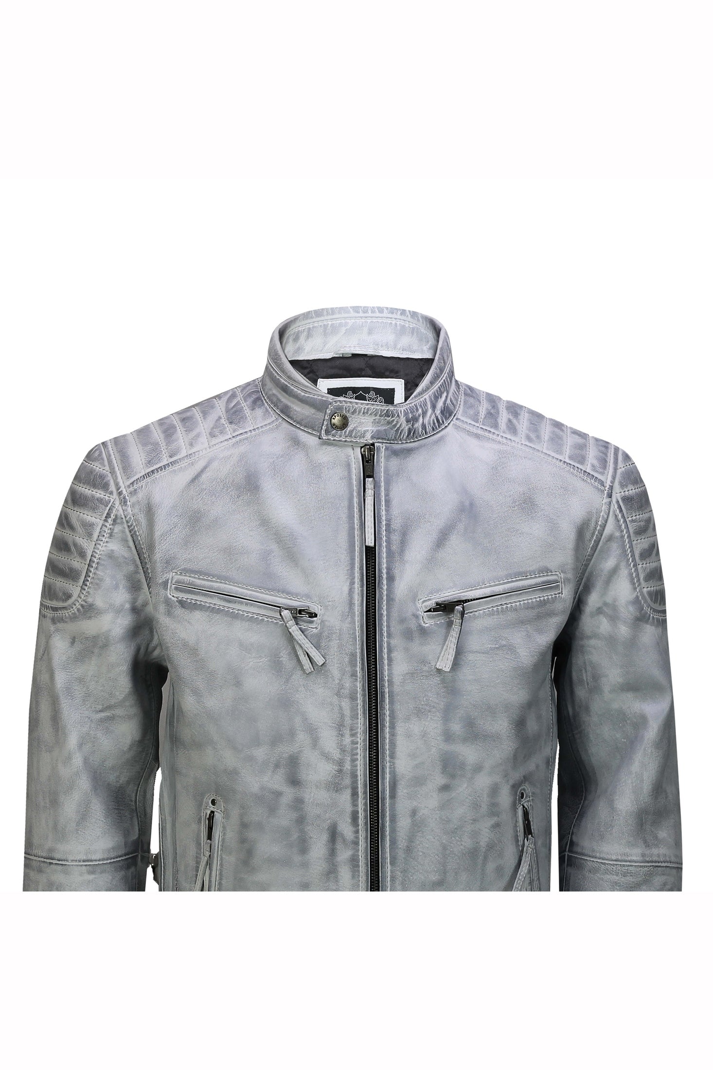 Men's Leather White Biker Jacket