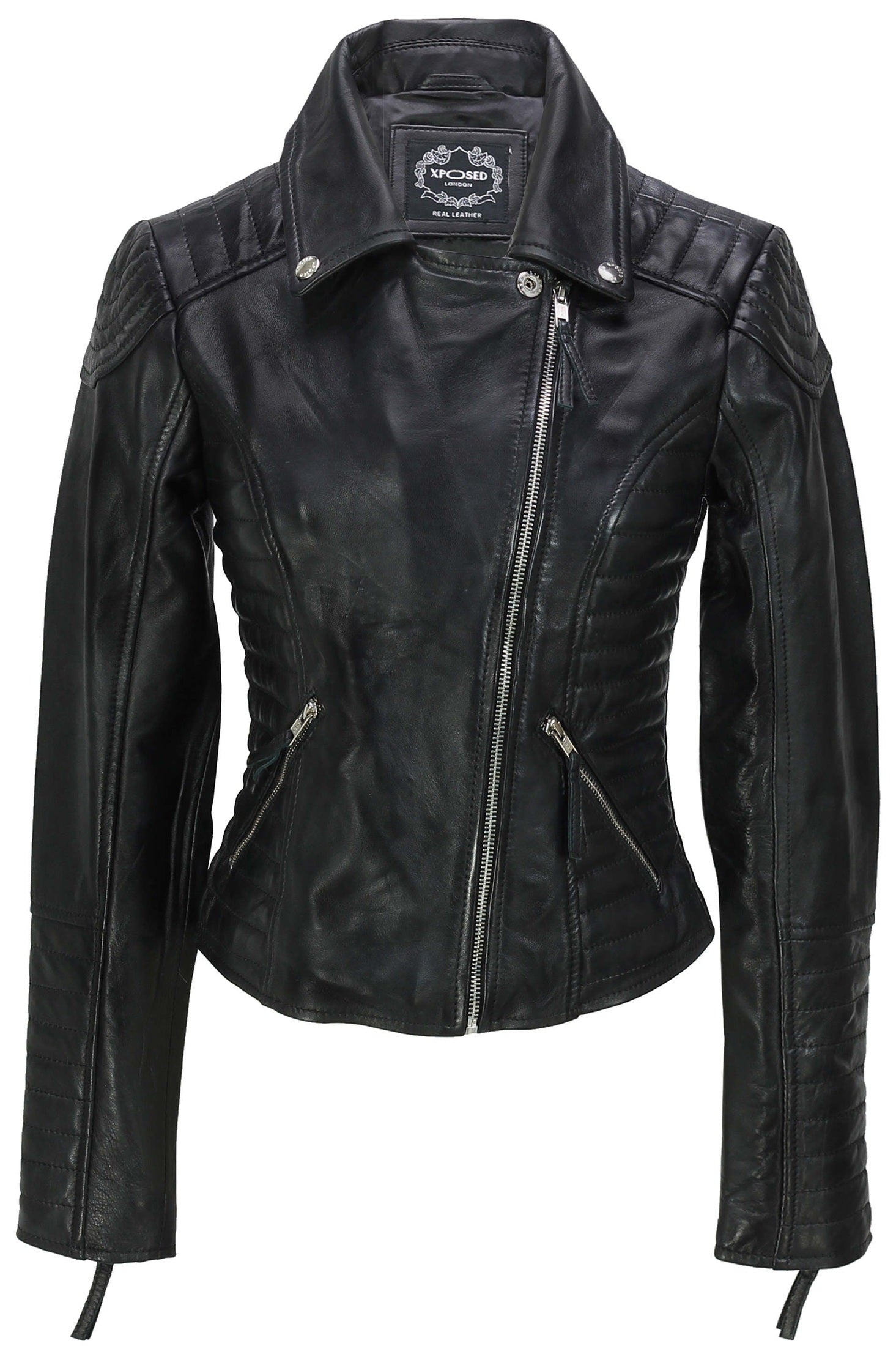 LADIE'S RETRO BIKER JACKET IN BLACK