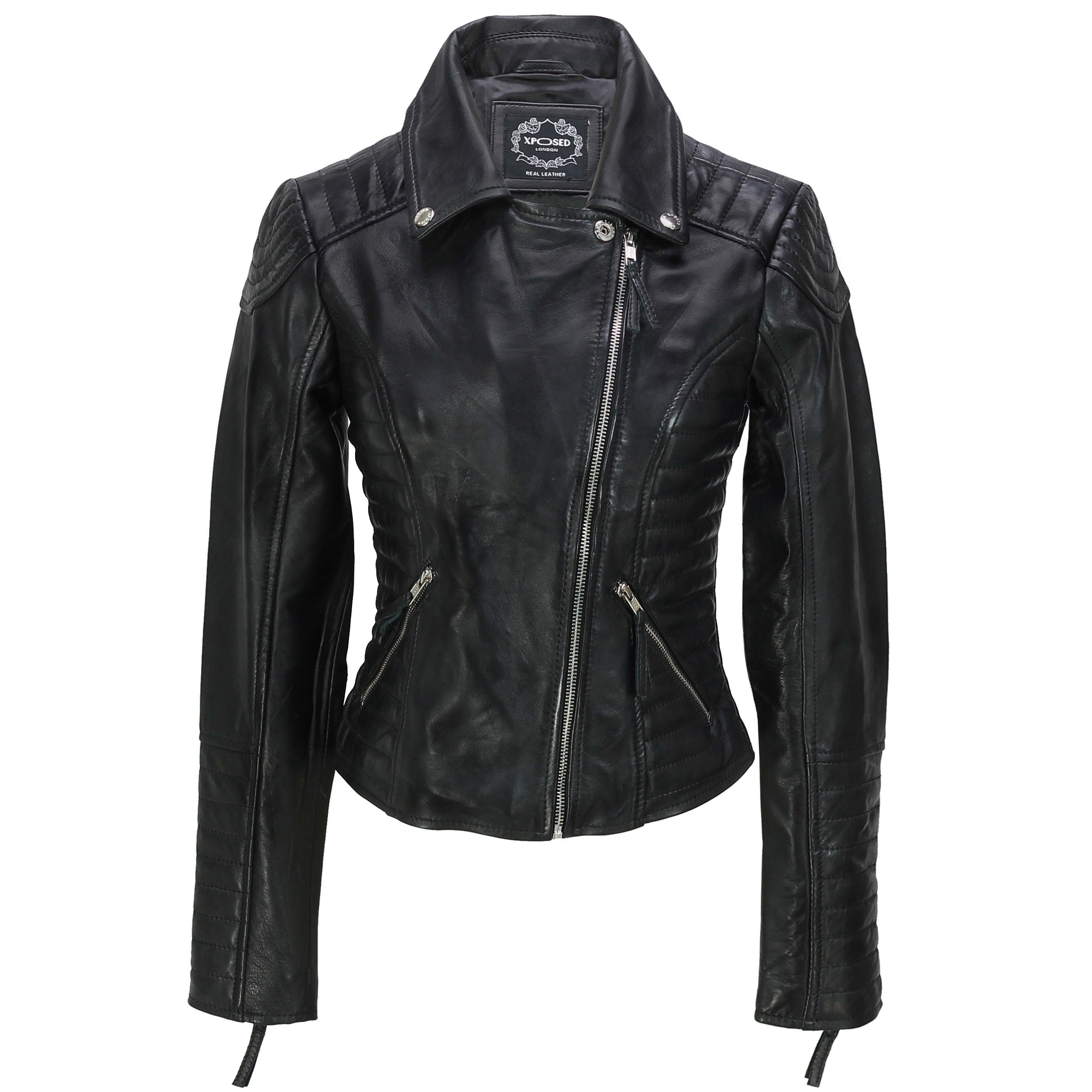 LADIE'S RETRO BIKER JACKET IN BLACK