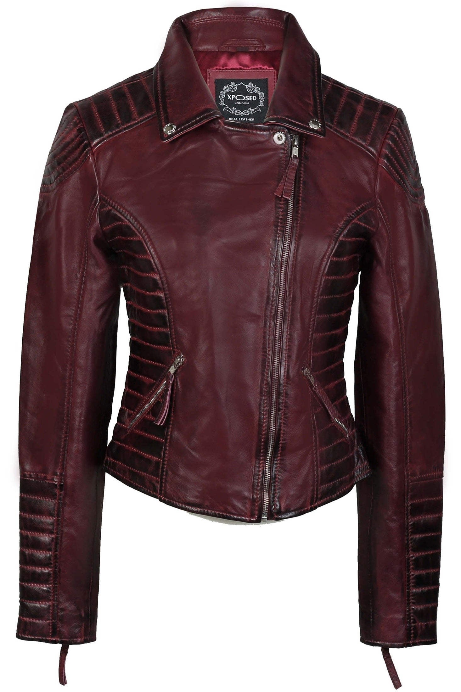 LADIE'S RETRO BIKER JACKET IN BURGENDY