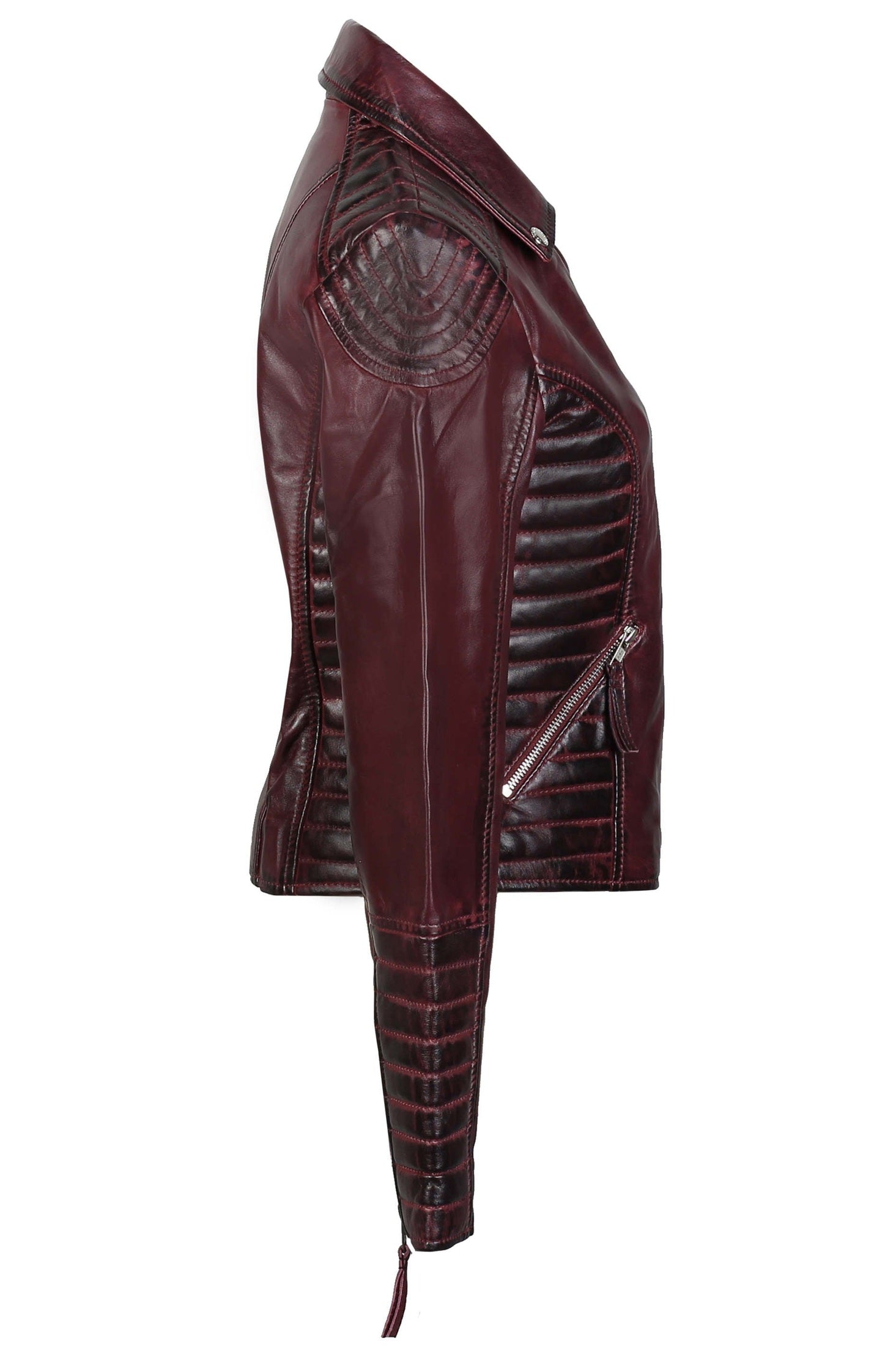 LADIE'S RETRO BIKER JACKET IN BURGENDY