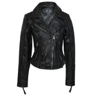WOMEN'S RETRO REAL LEATHER BIKER JACKET IN BLACK