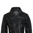 WOMEN'S RETRO REAL LEATHER BIKER JACKET IN BLACK