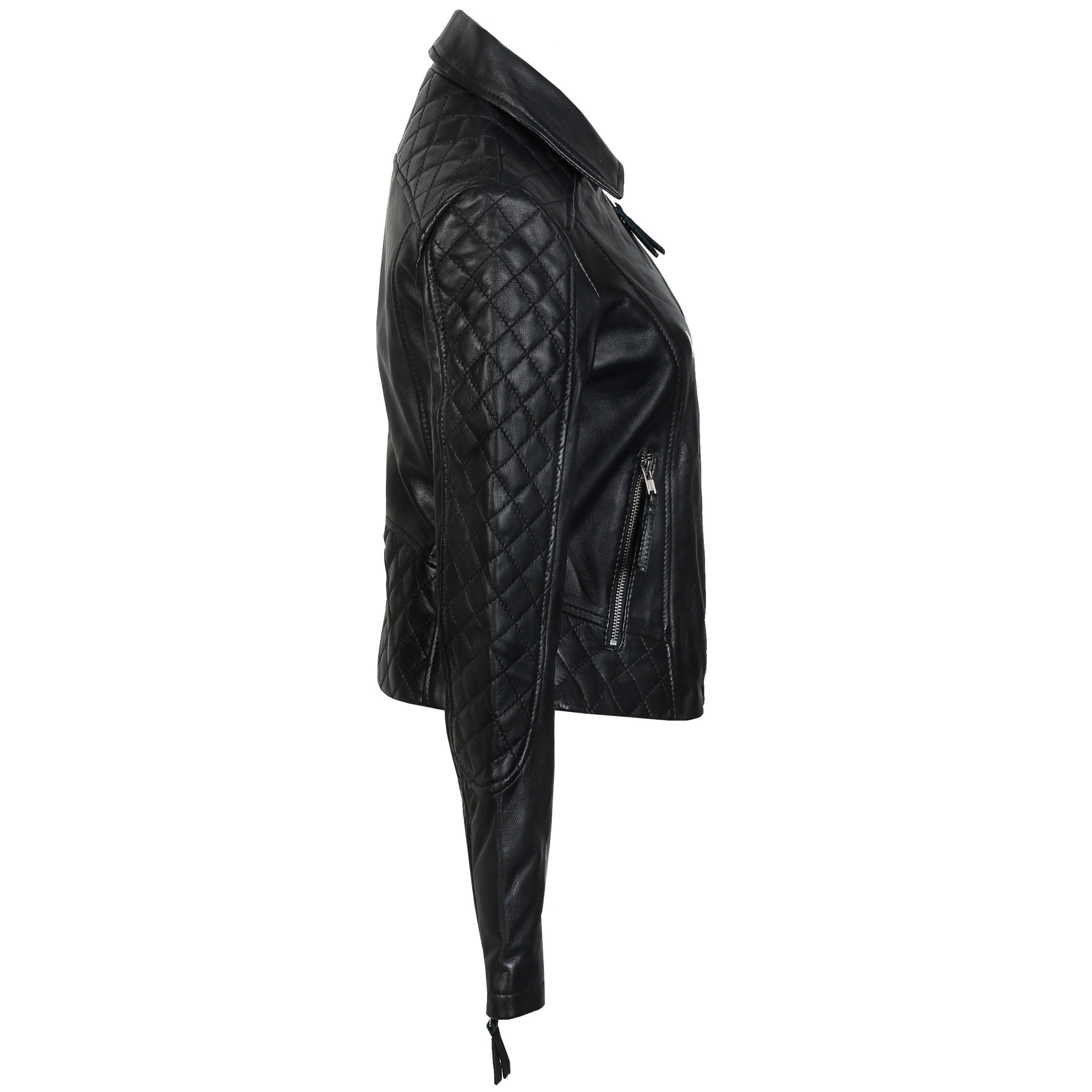 WOMEN'S RETRO REAL LEATHER BIKER JACKET IN BLACK