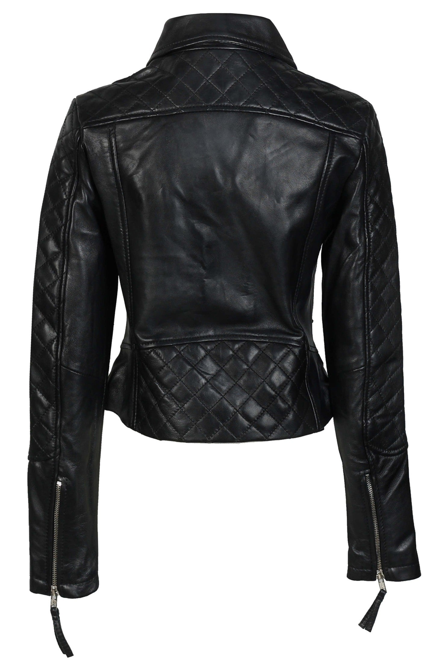 WOMEN'S RETRO REAL LEATHER BIKER JACKET IN BLACK