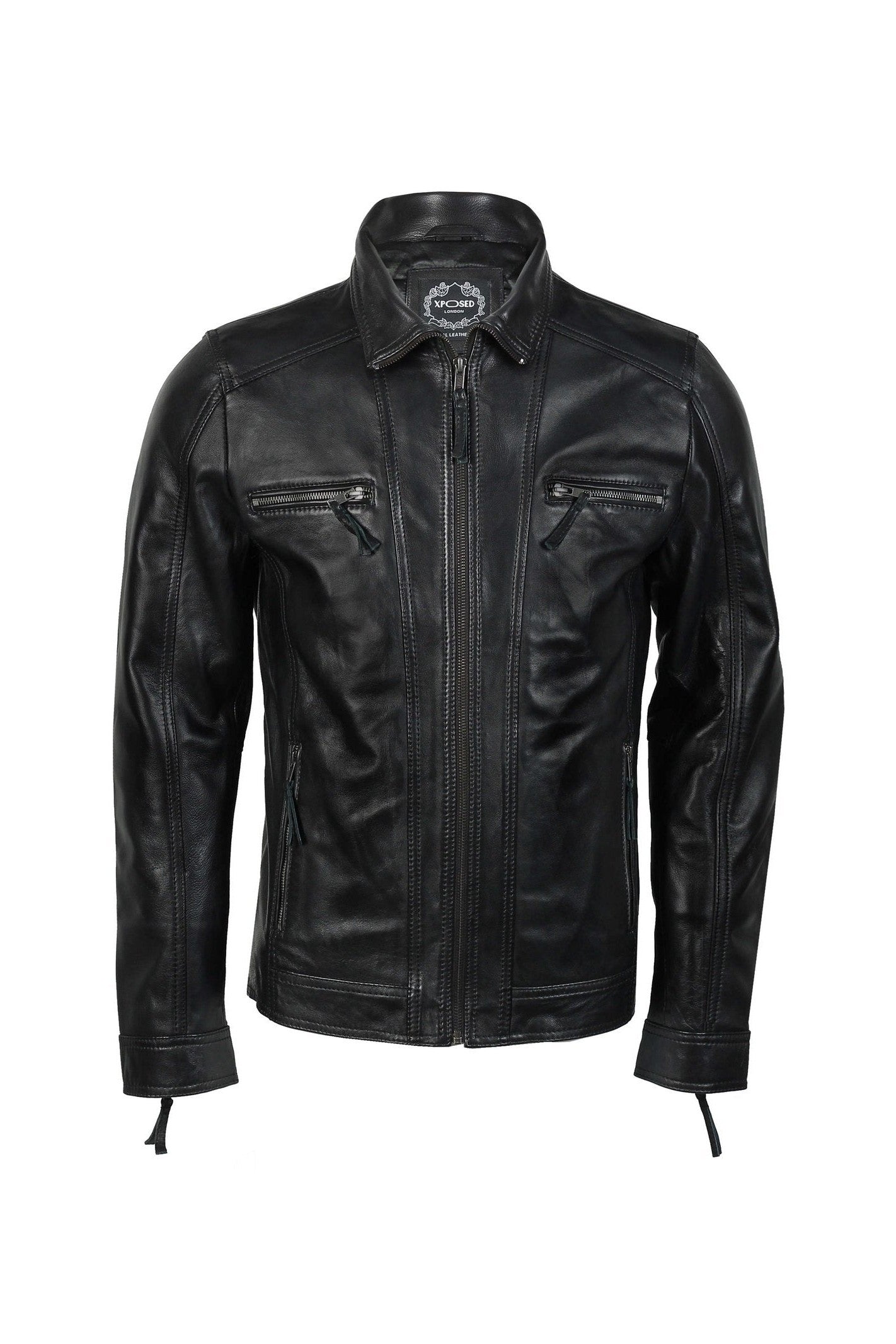 Mens Real Leather Jacket Vintage Style Black Soft Biker Slim Fit Smart Casual