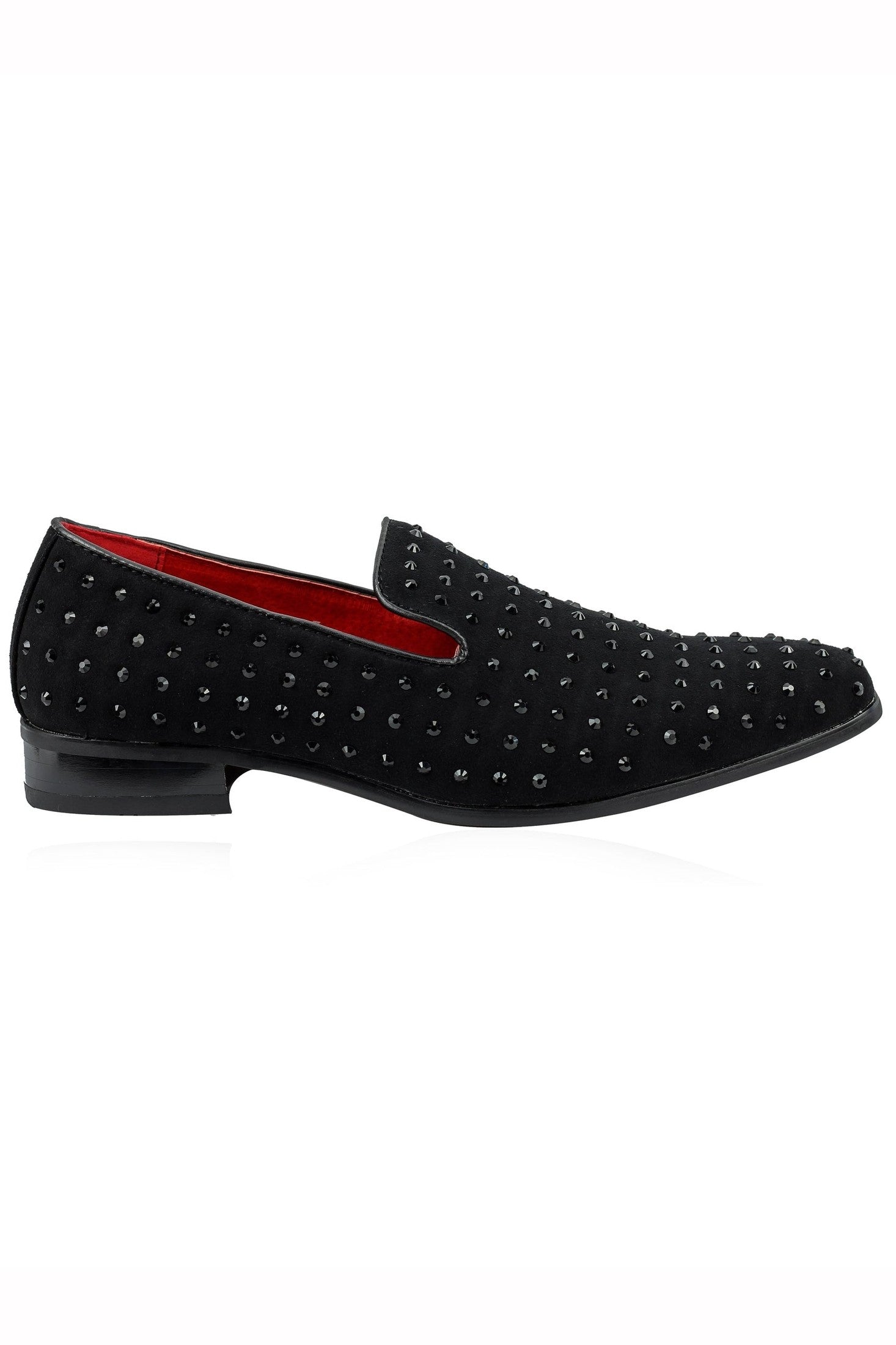 BLACK SUEDE LEATHER LINED GLITTER STUD LOAFERS