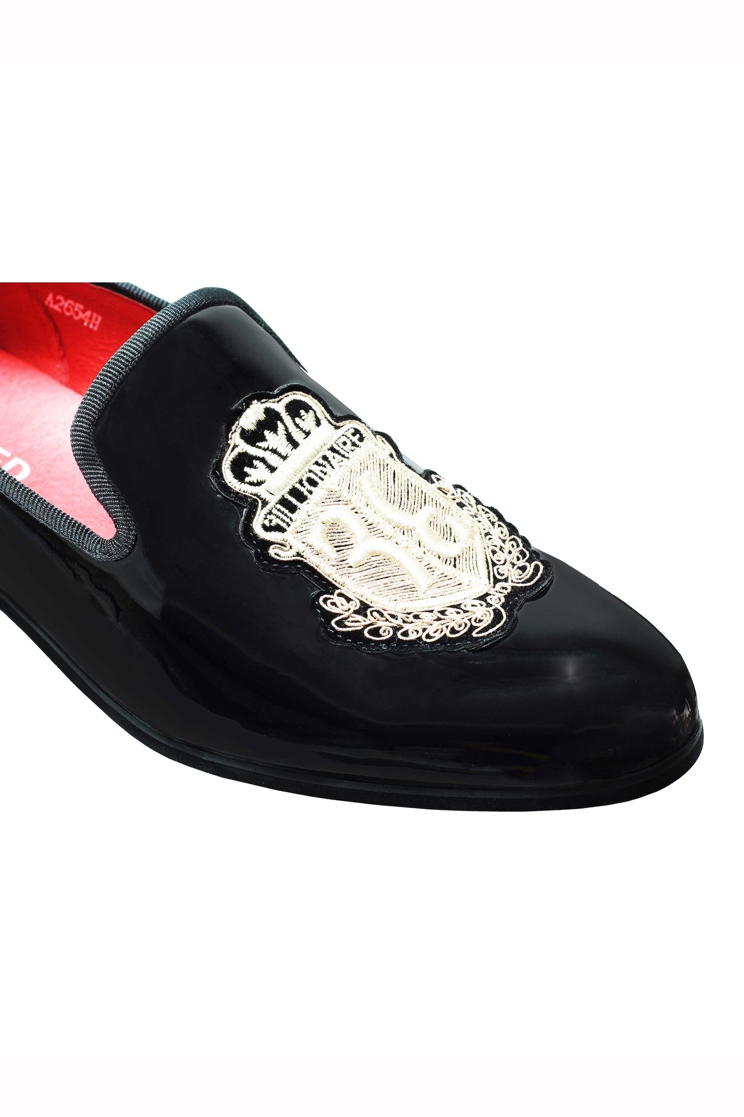 MENS LOAFERS PATENT SHINY FAUX LEATHER RETRO GOLD CREST SLIP ON WEDDING SHOES