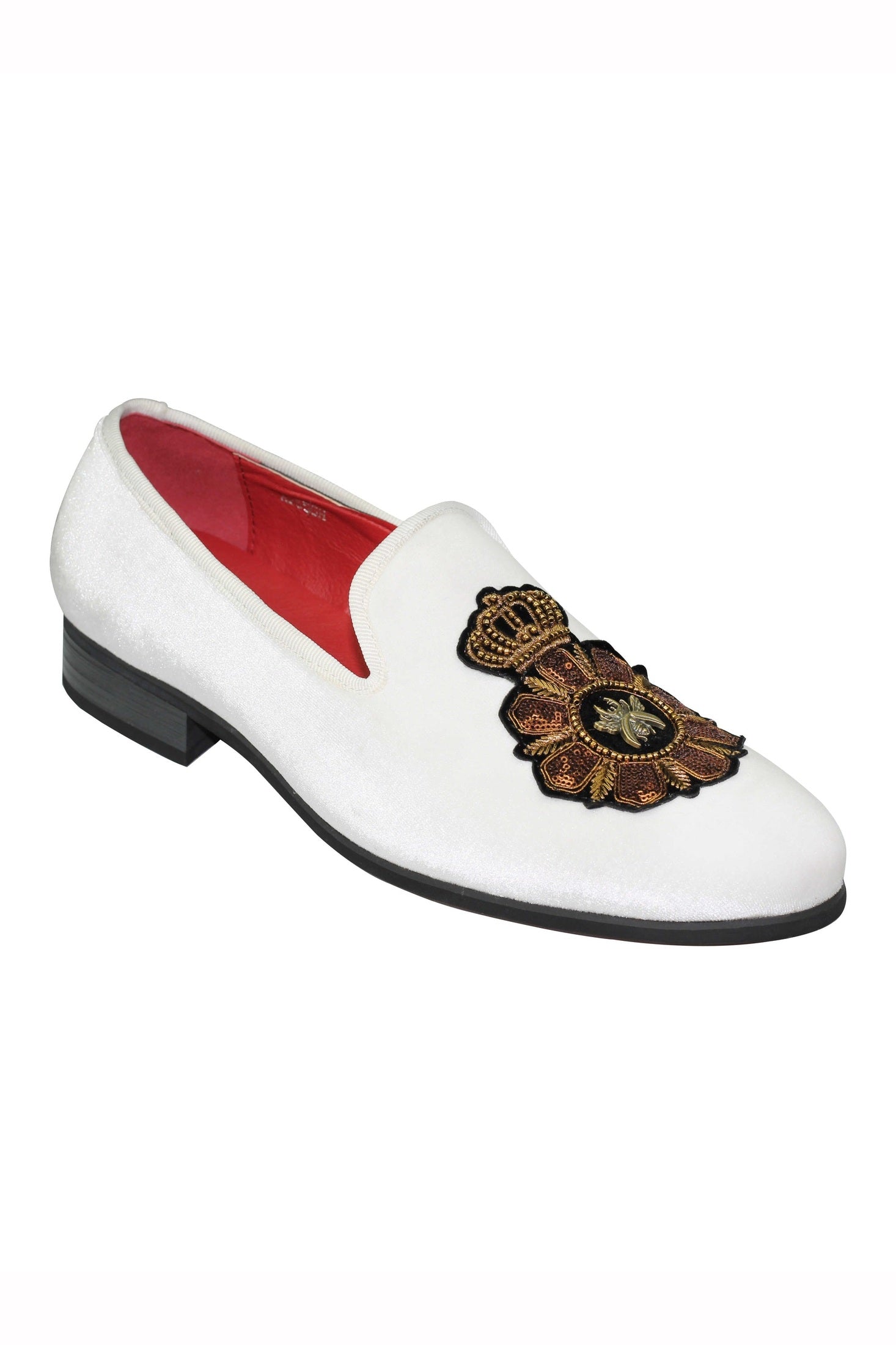 FAUX LEATHER EMBROIDERED VELVET LOAFERS