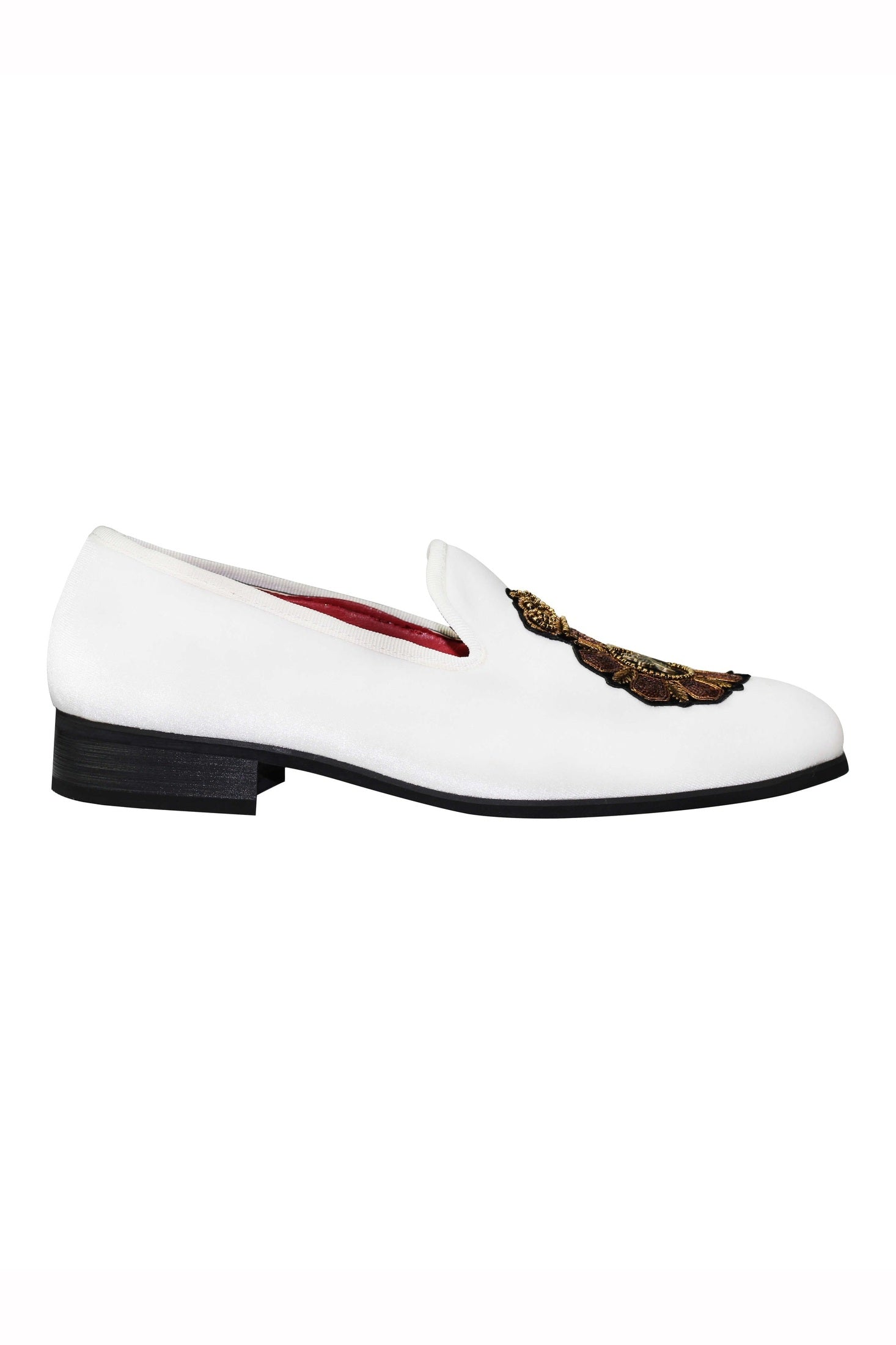 FAUX LEATHER EMBROIDERED VELVET LOAFERS