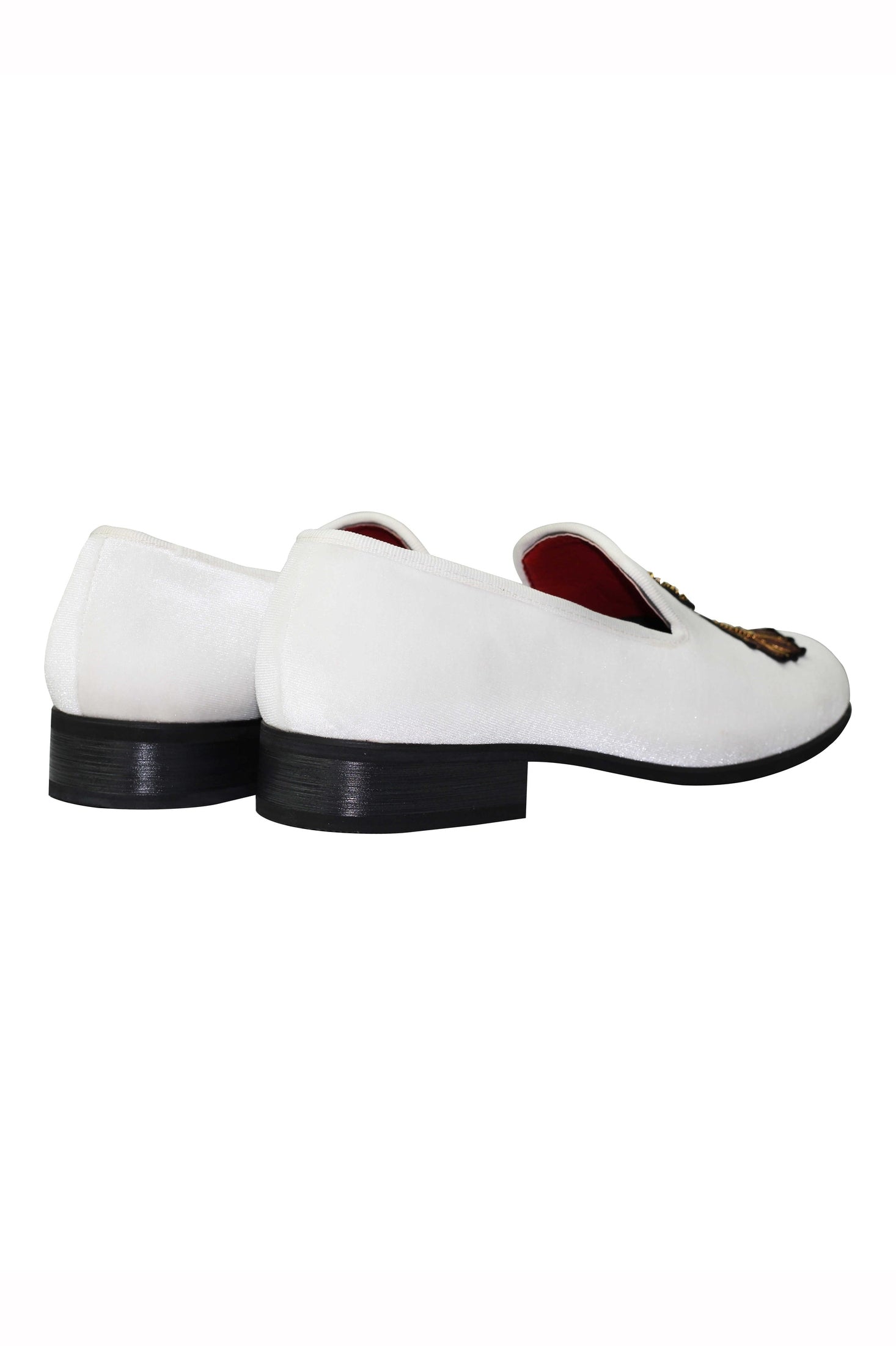 FAUX LEATHER EMBROIDERED VELVET LOAFERS