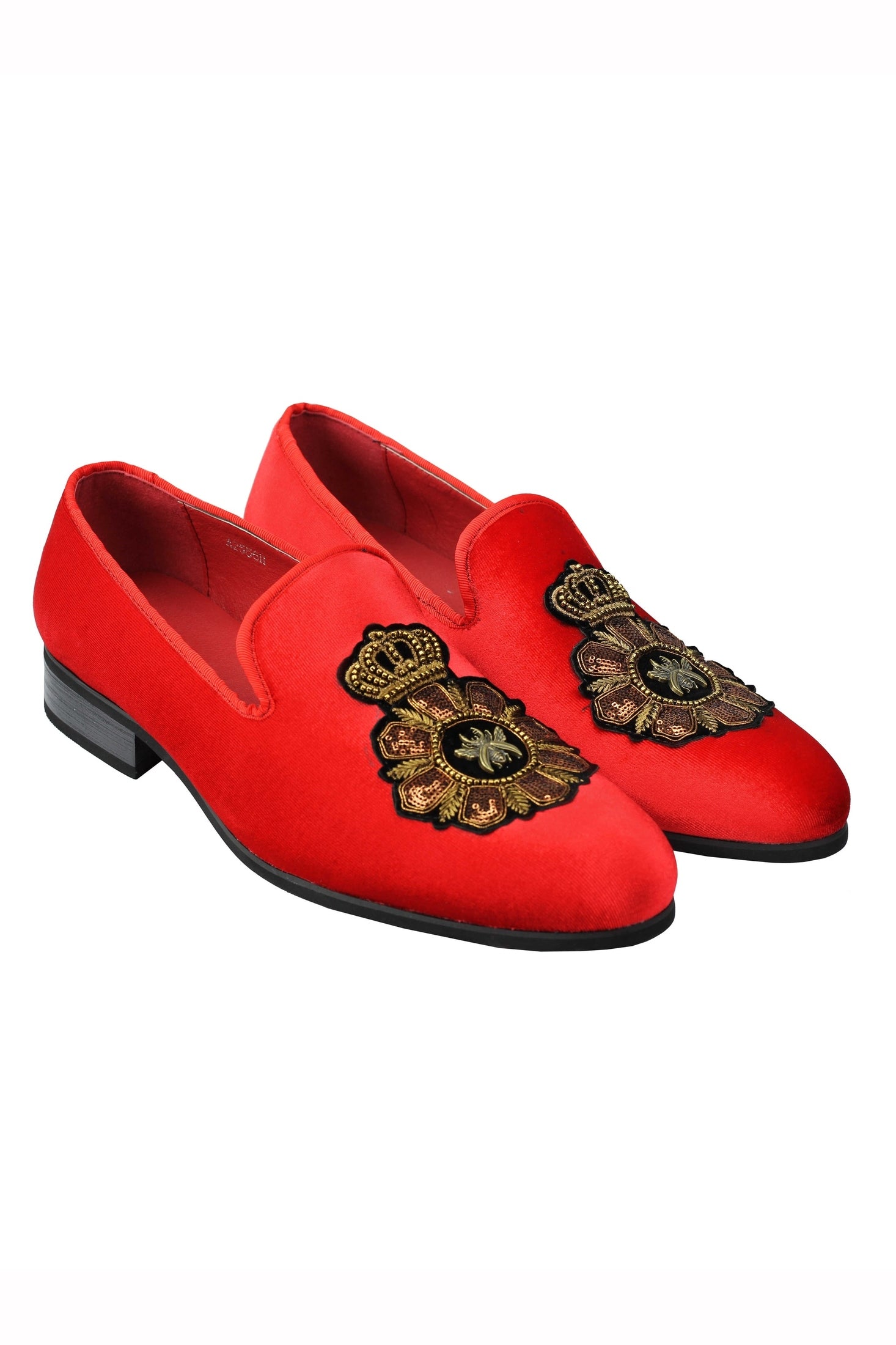 FAUX LEATHER EMBROIDERED VELVET LOAFERS