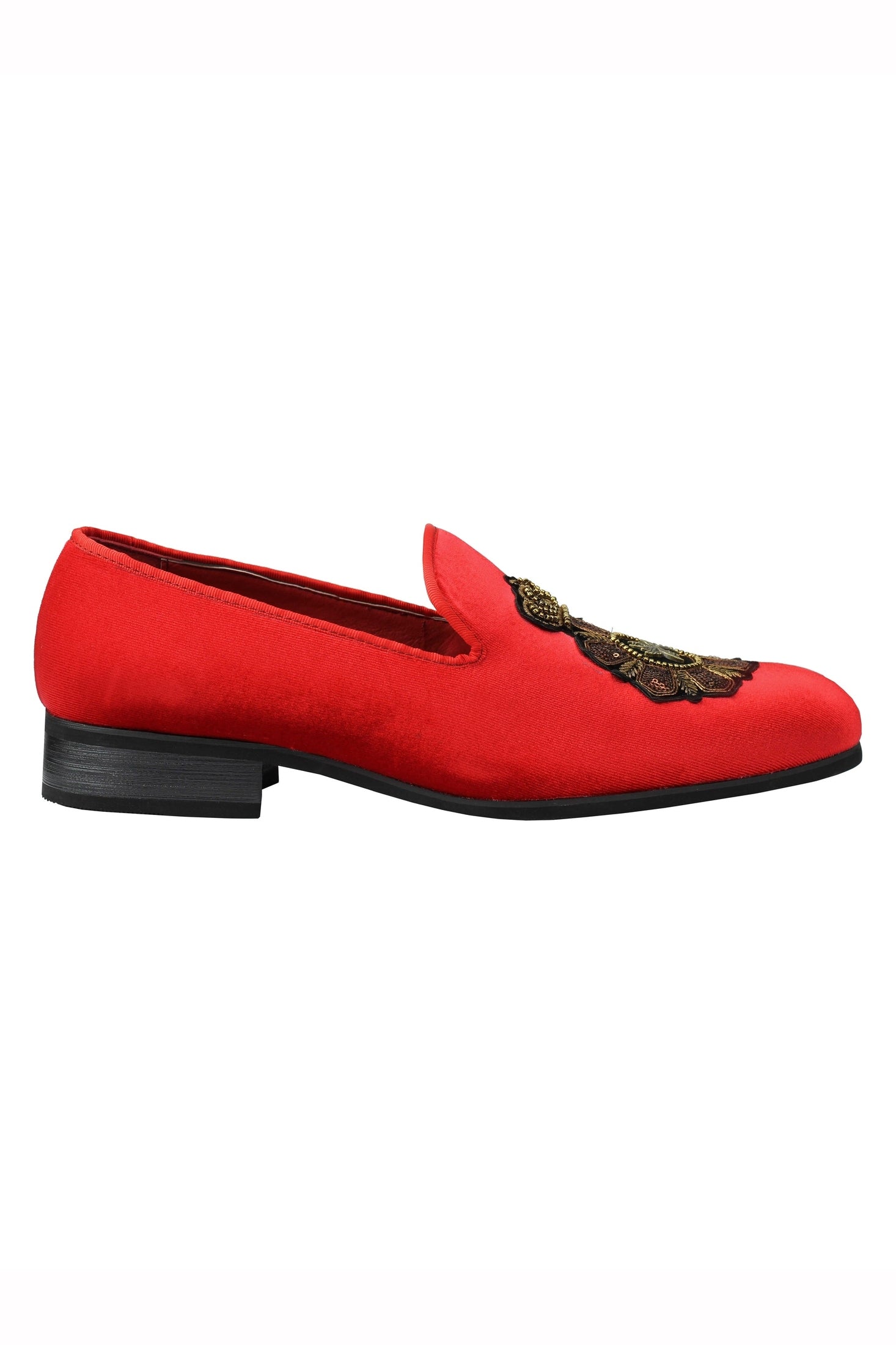 FAUX LEATHER EMBROIDERED VELVET LOAFERS