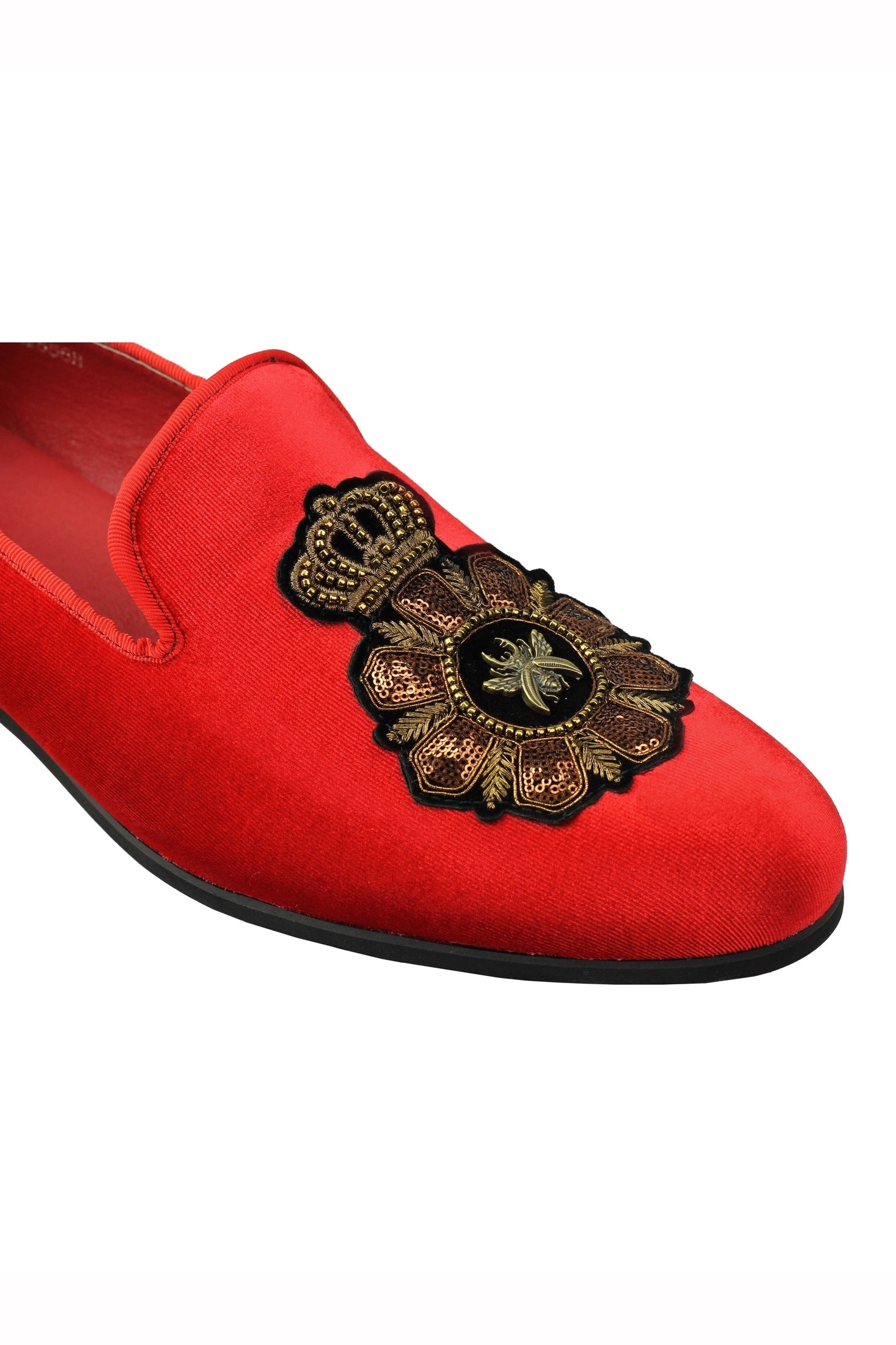 FAUX LEATHER EMBROIDERED VELVET LOAFERS