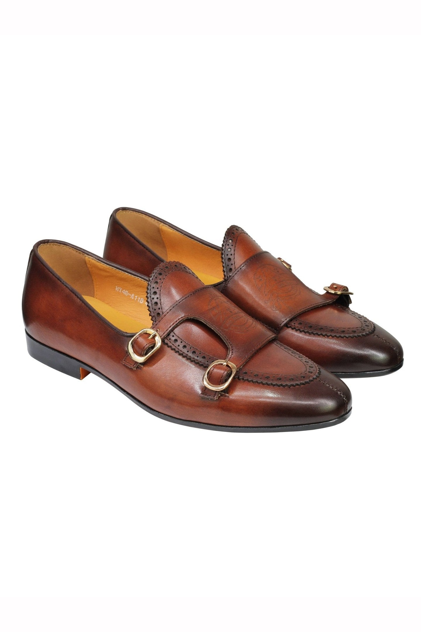 Real Leather Double Monk shoes Brown