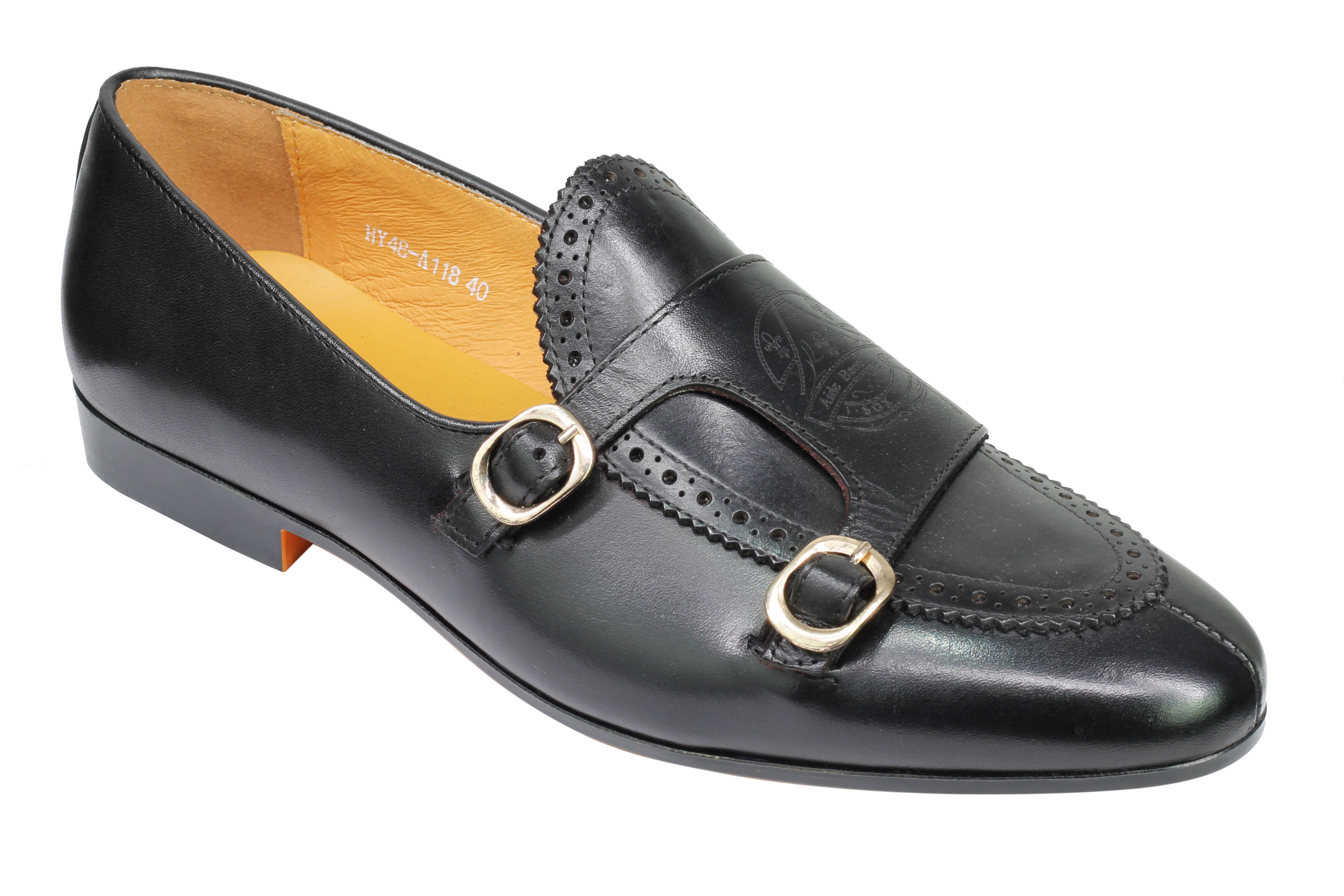 Real Leather Double Monk Shoes Black