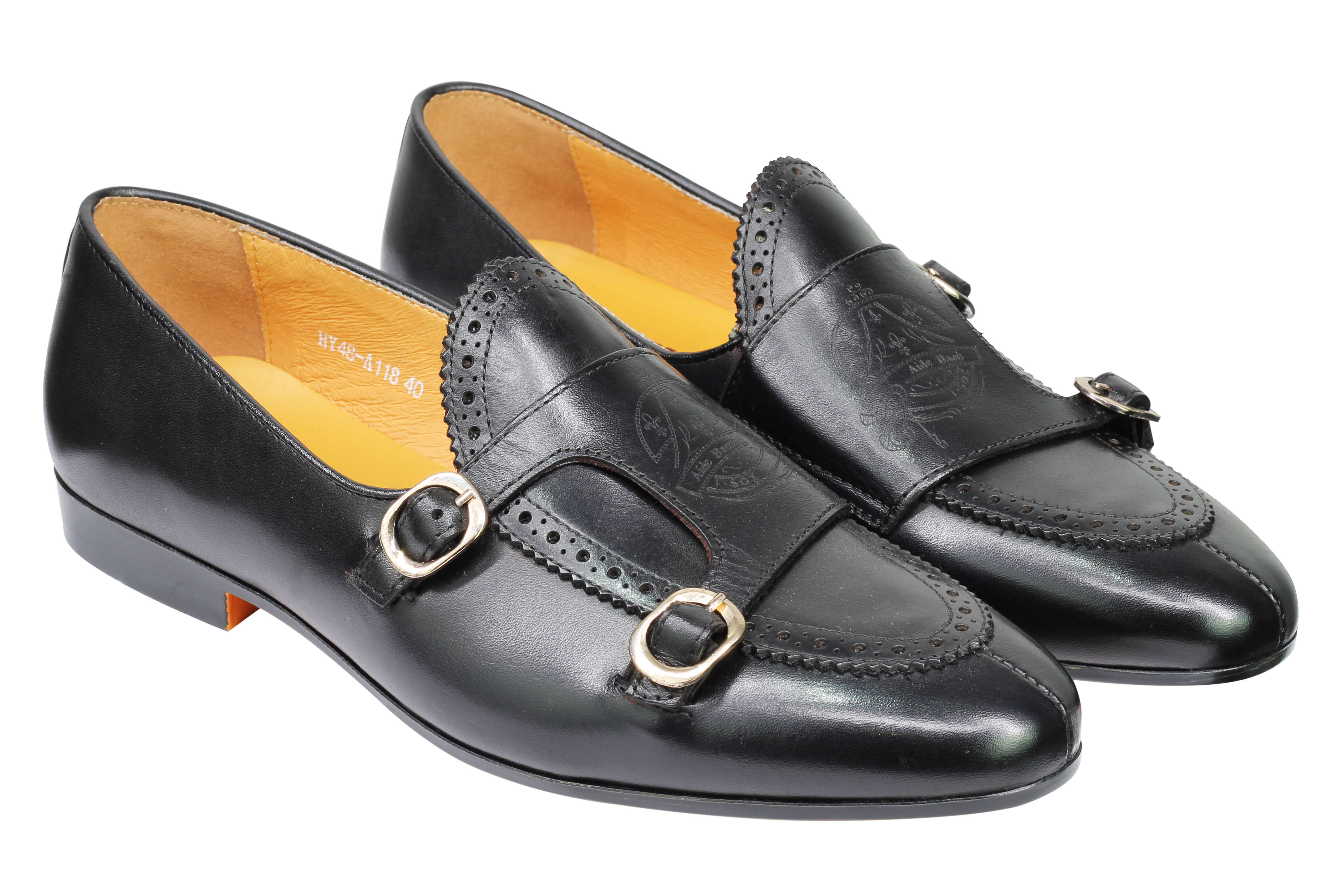 Real Leather Double Monk Shoes Black