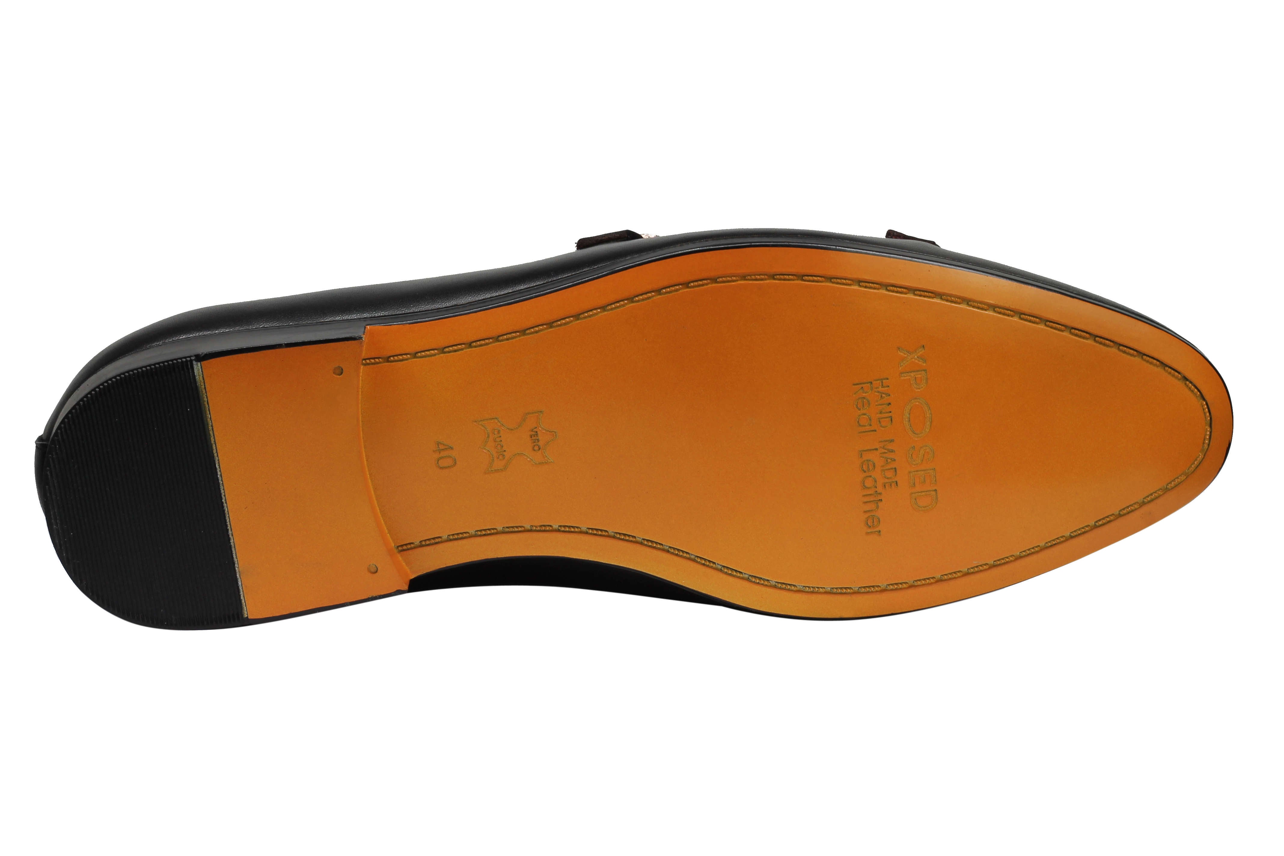 Real Leather Double Monk Shoes Black