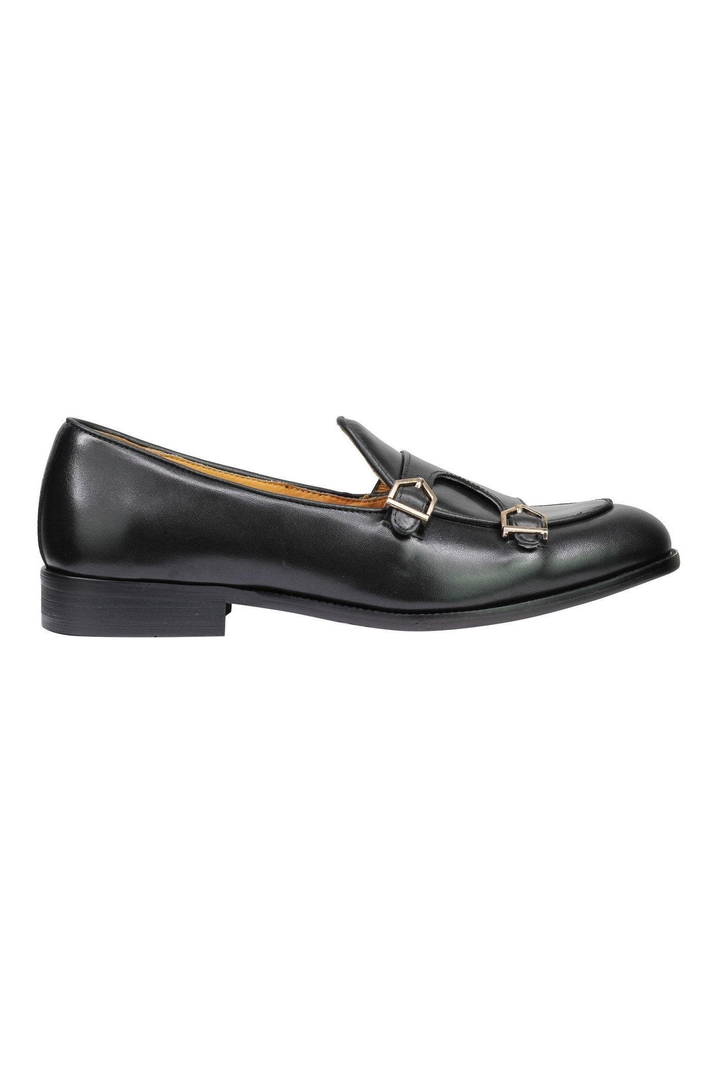 Real Leather Double Monk Loafers Black