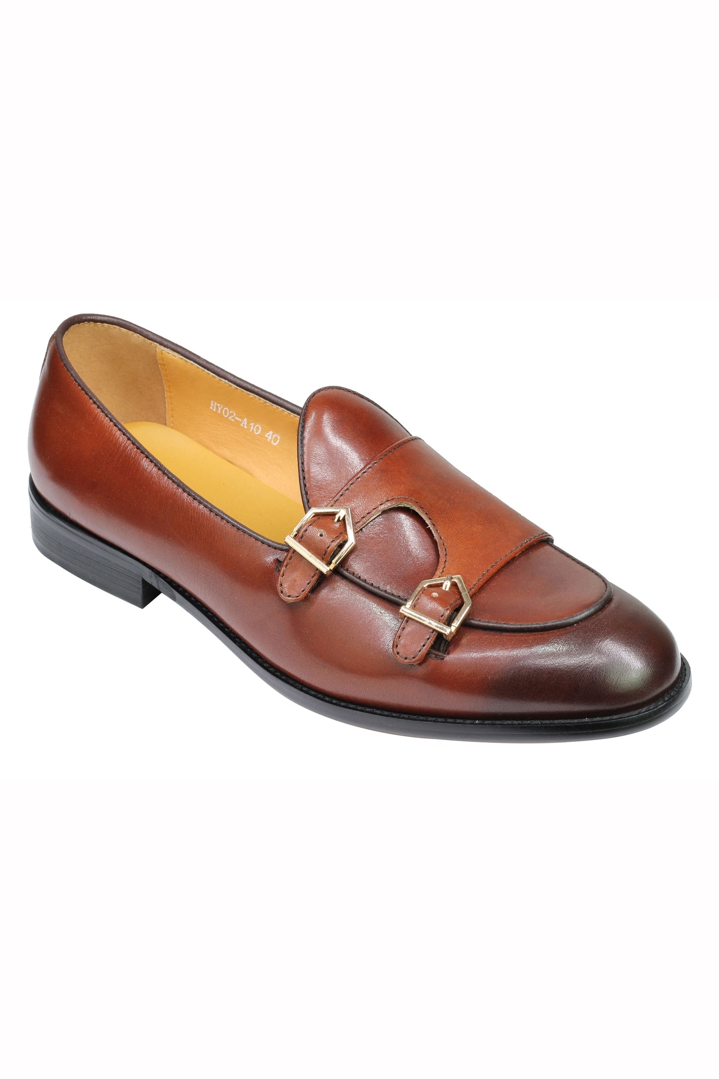 Real Leather Double Monk Retro Loafers Brown