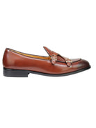 Real Leather Double Monk Retro Loafers Brown