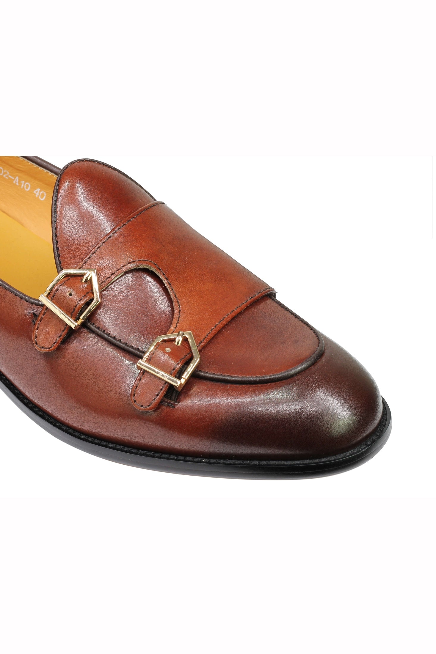 Real Leather Double Monk Retro Loafers Brown