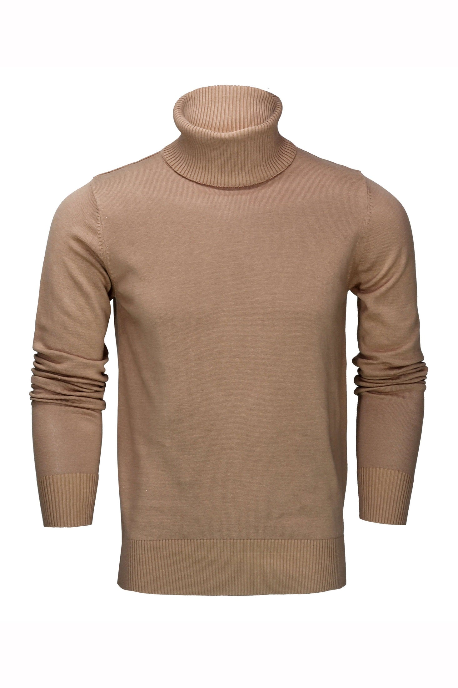 ROLL NECK JUMPER LIGHTWEIGHT STRETCH COTTON, CAMEL